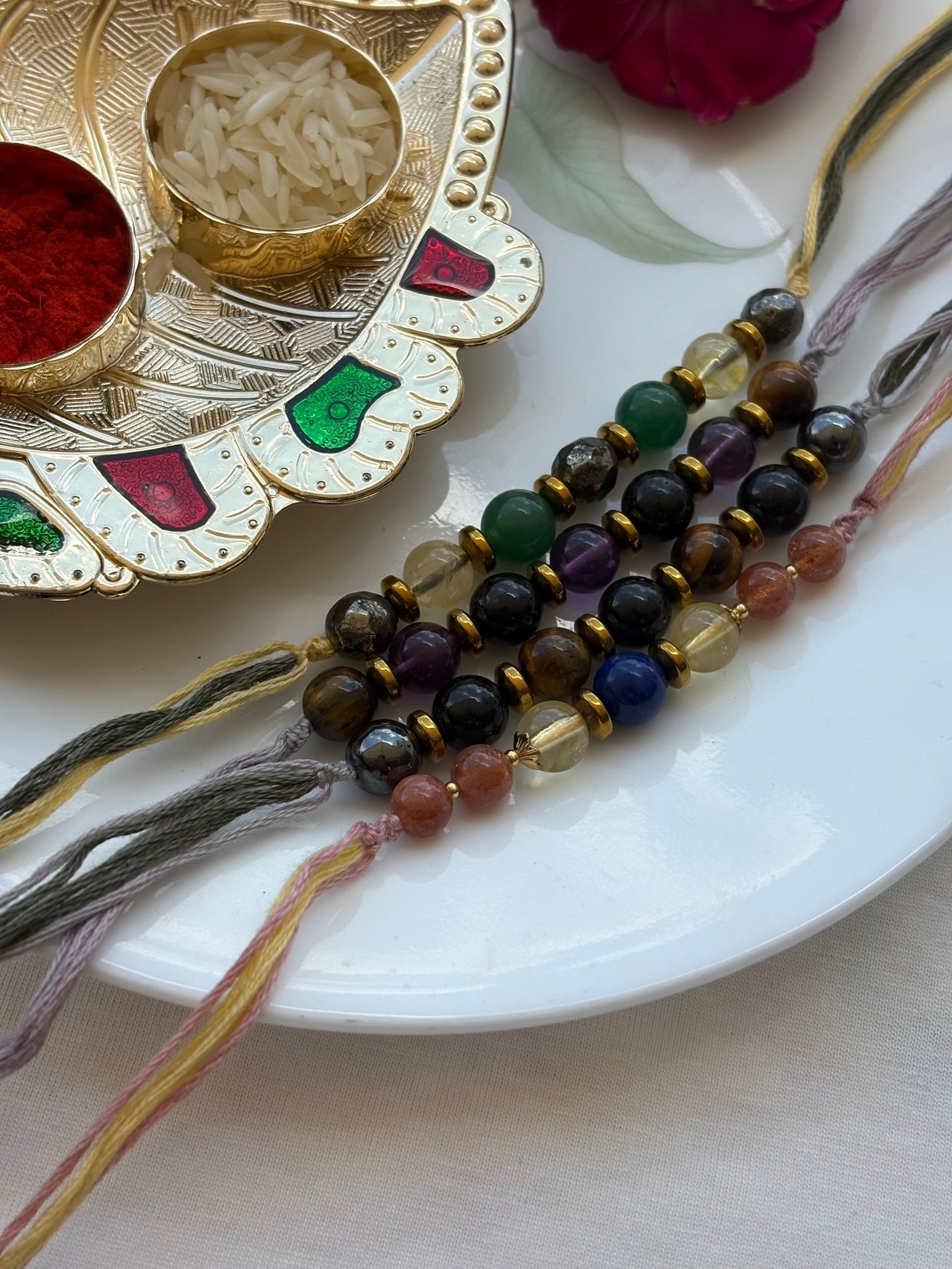 Wealth Rakhi, Divine Grace Rakhi, Protection Rakhi, Good Luck Rakhi - Set of 4