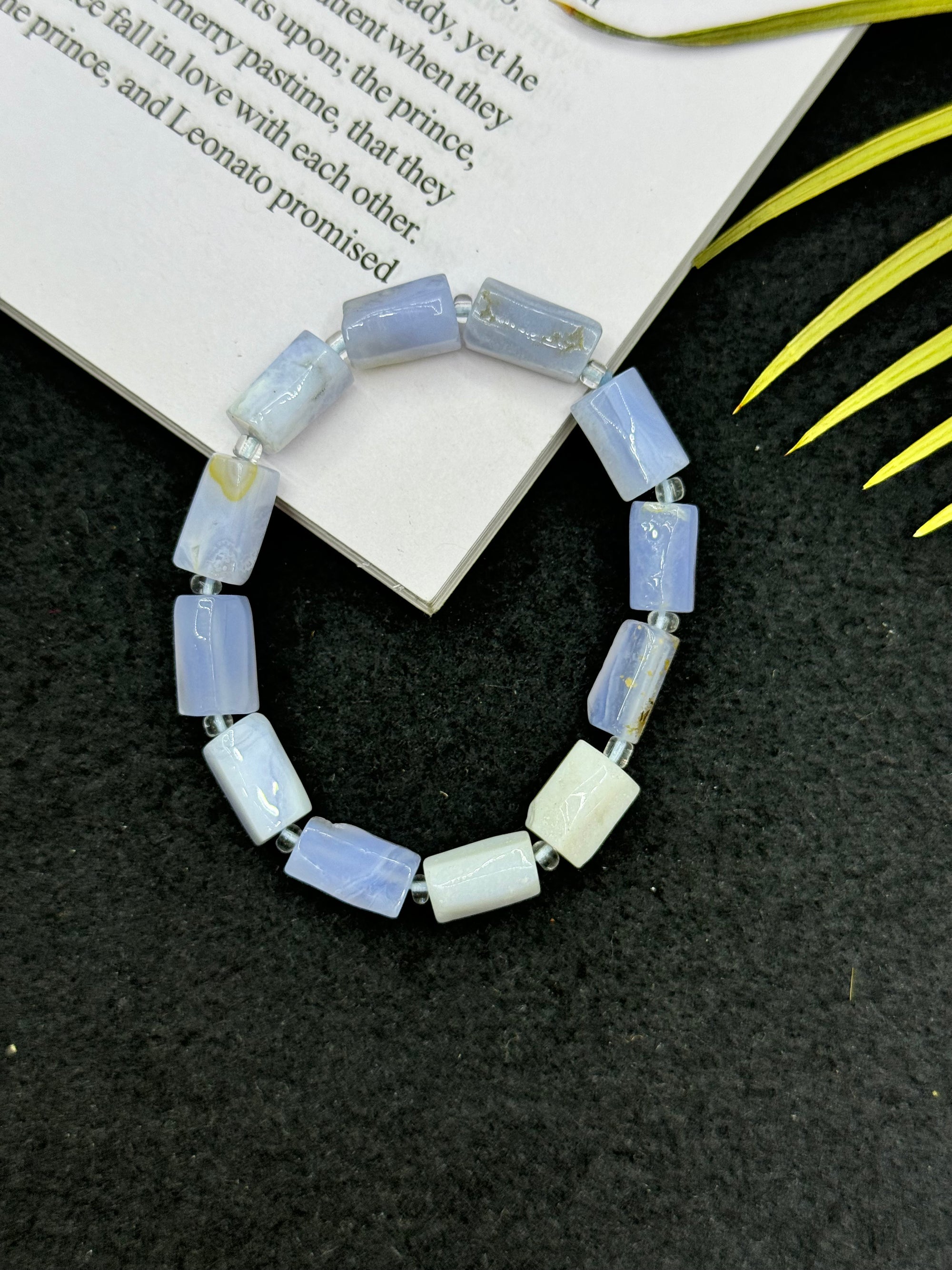 Blue Lace Agate Rectangle Hand Cut Bracelet