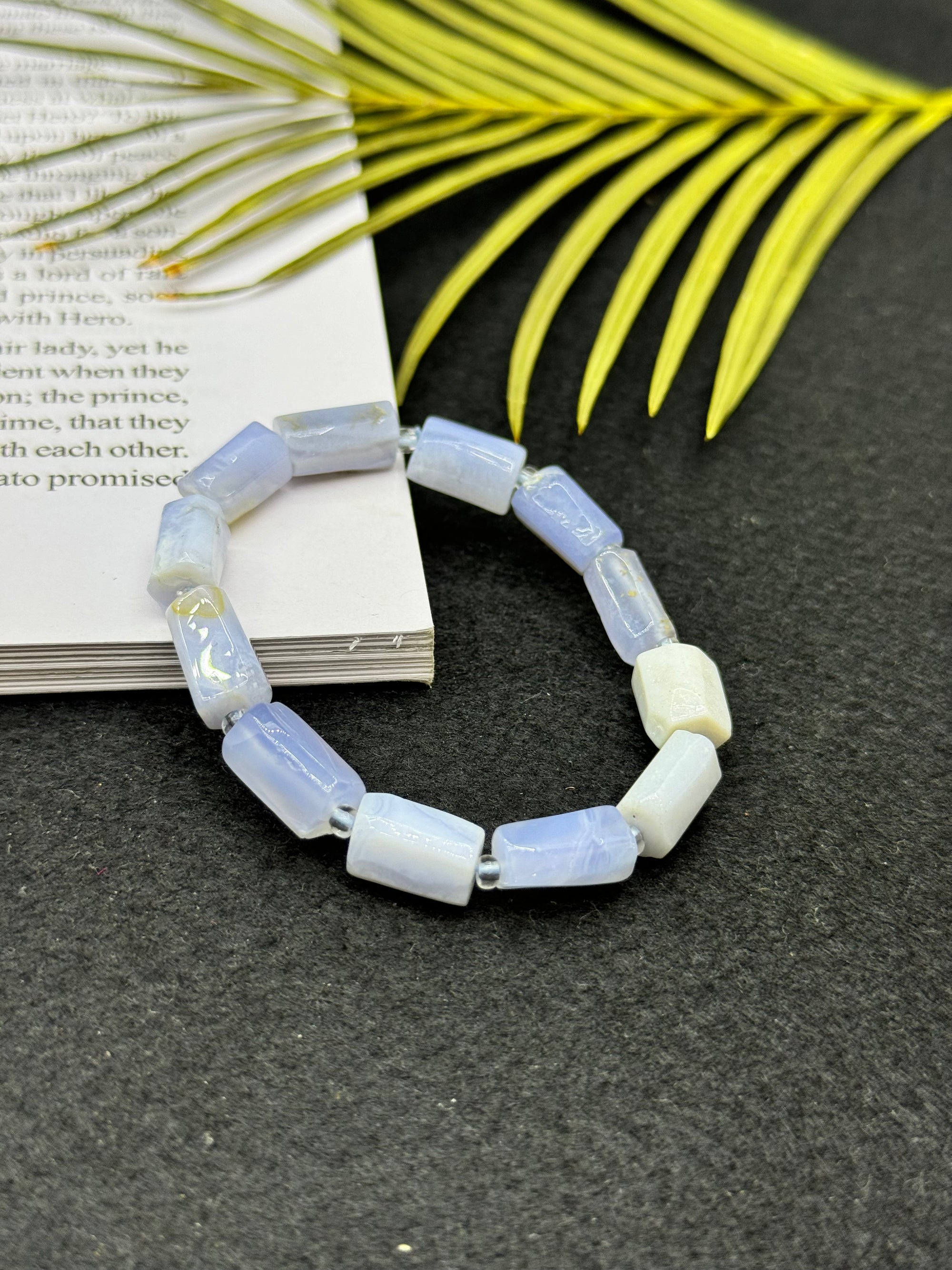 Blue Lace Agate Rectangle Hand Cut Bracelet
