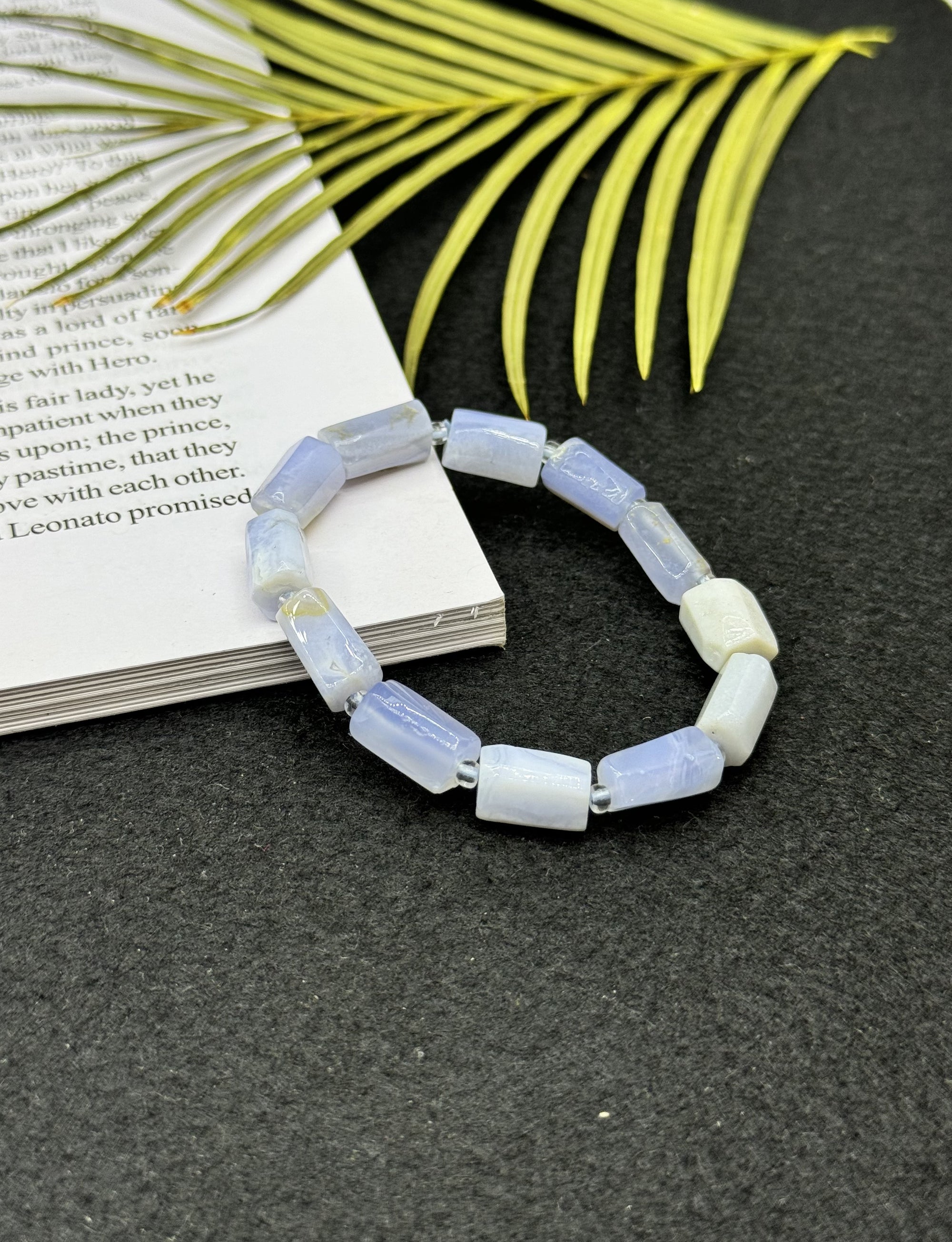 Blue Lace Agate Rectangle Hand Cut Bracelet