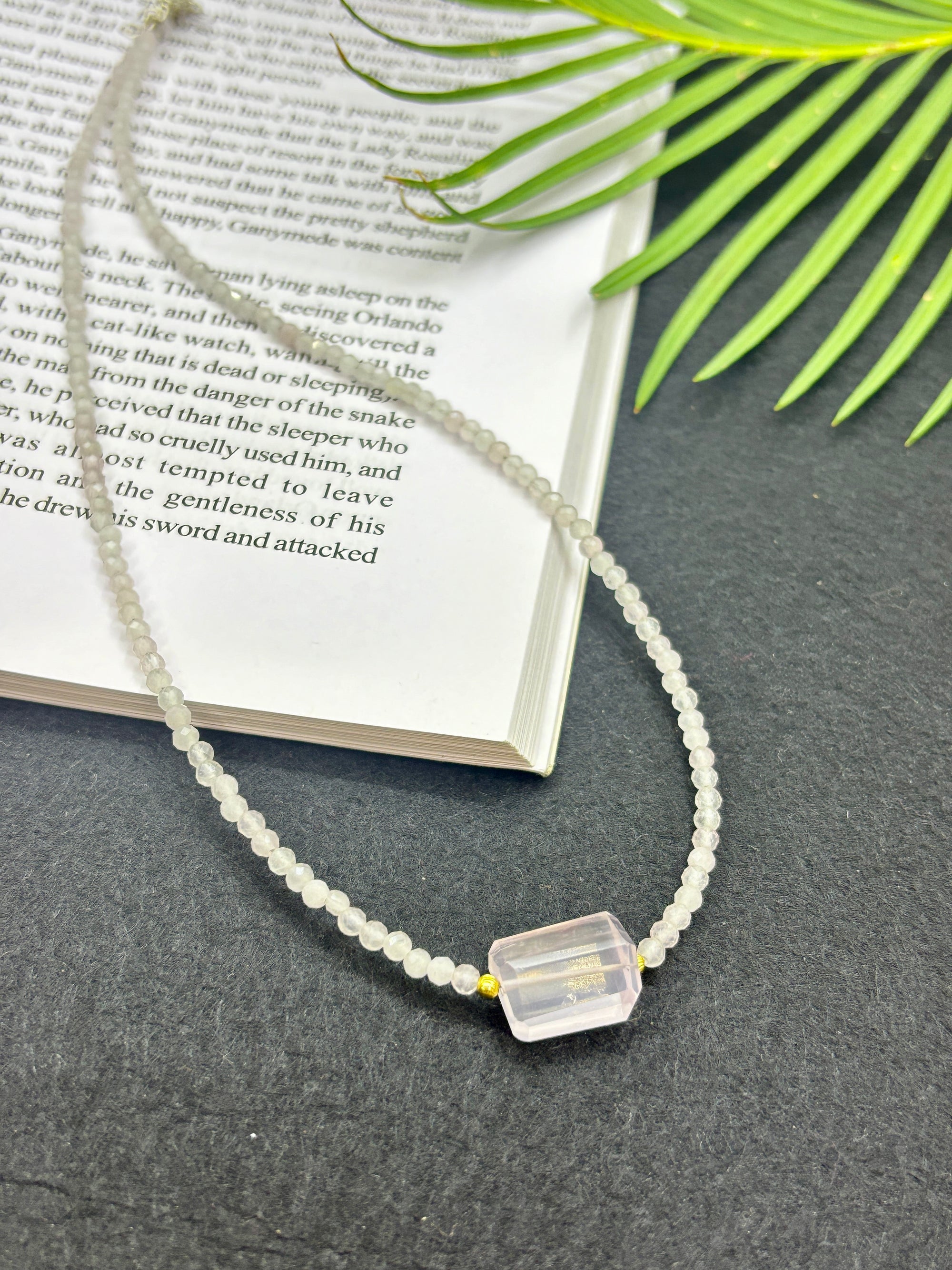Enchanting - Rose Quartz Beaded Necklace with Rose Quartz Pendant