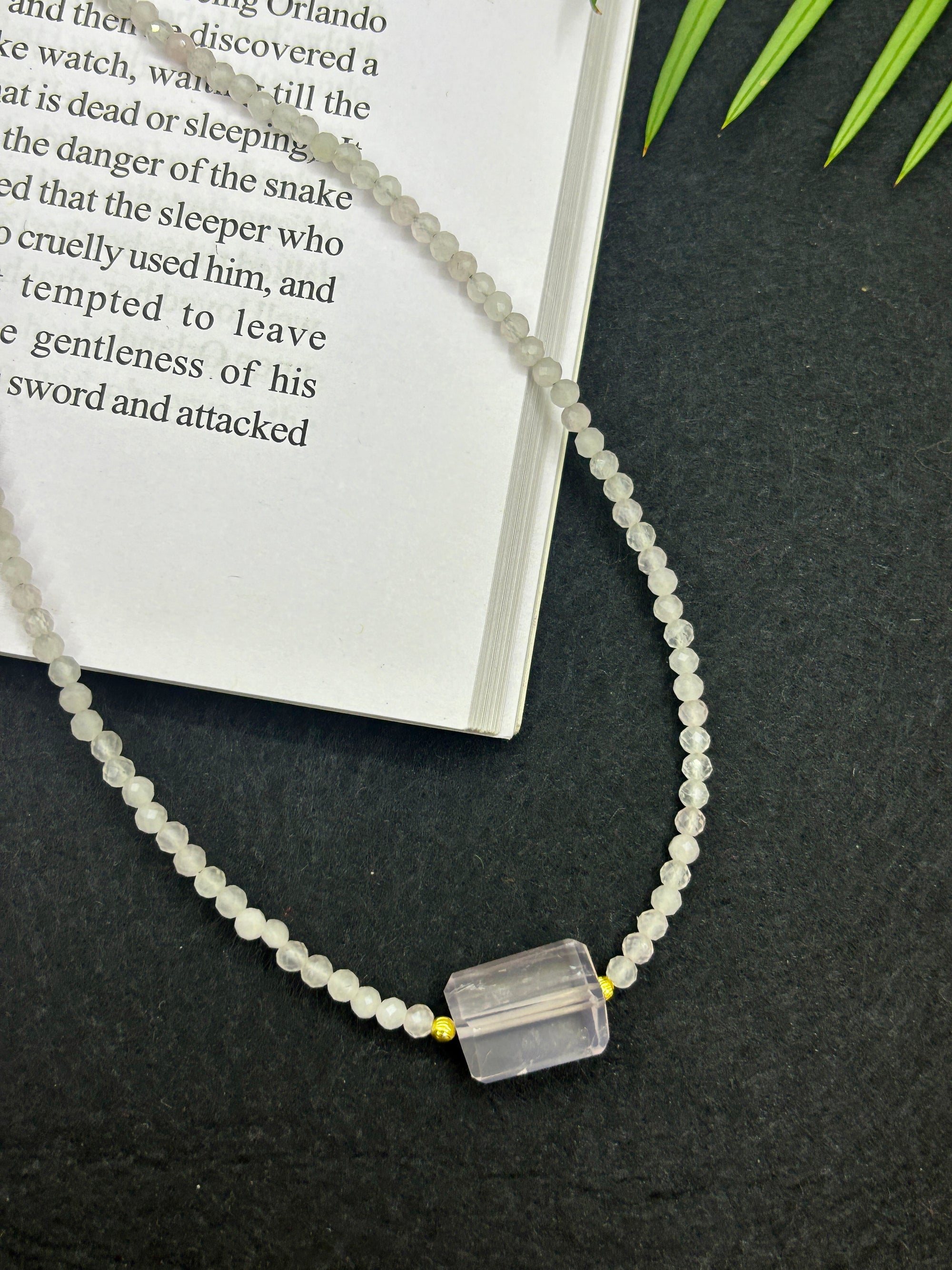 Enchanting - Rose Quartz Beaded Necklace with Rose Quartz Pendant