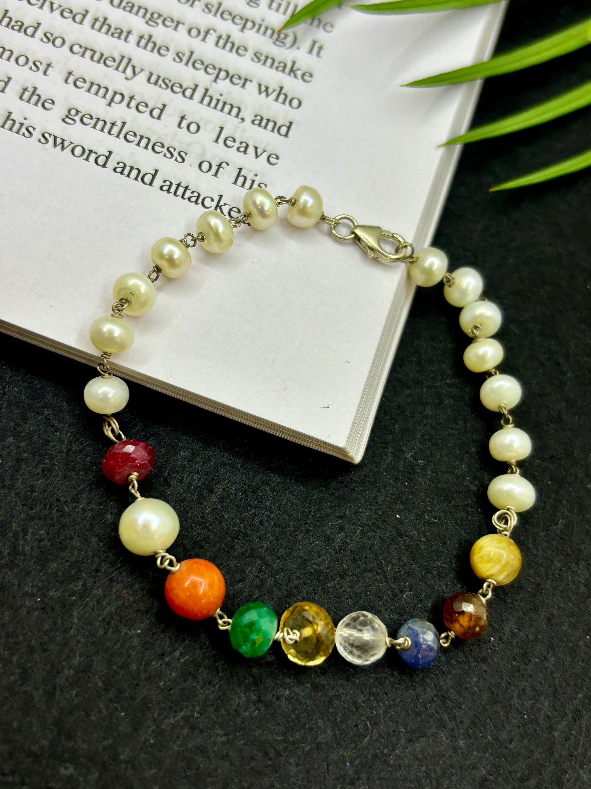 7 Chakra with Pearl Silver Bracelet