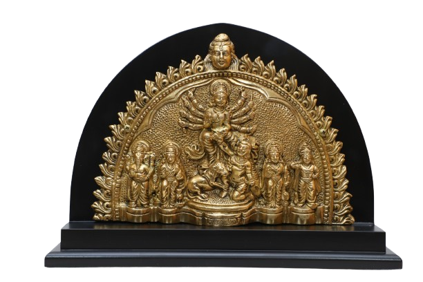 Brass Durga Plate with Wooden Base