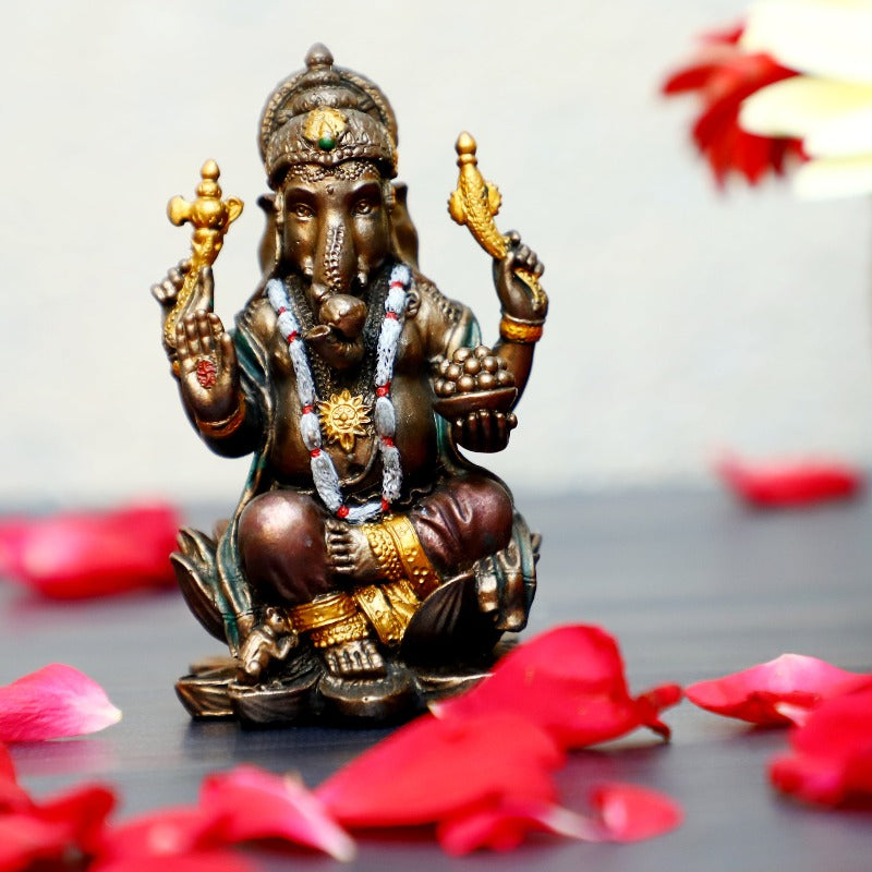 Lord Ganesha Statue, Mini Ganesha Sitting on Lotus, Gift, Home Decor, Hindu God, Obstacle Remover, 3 inches