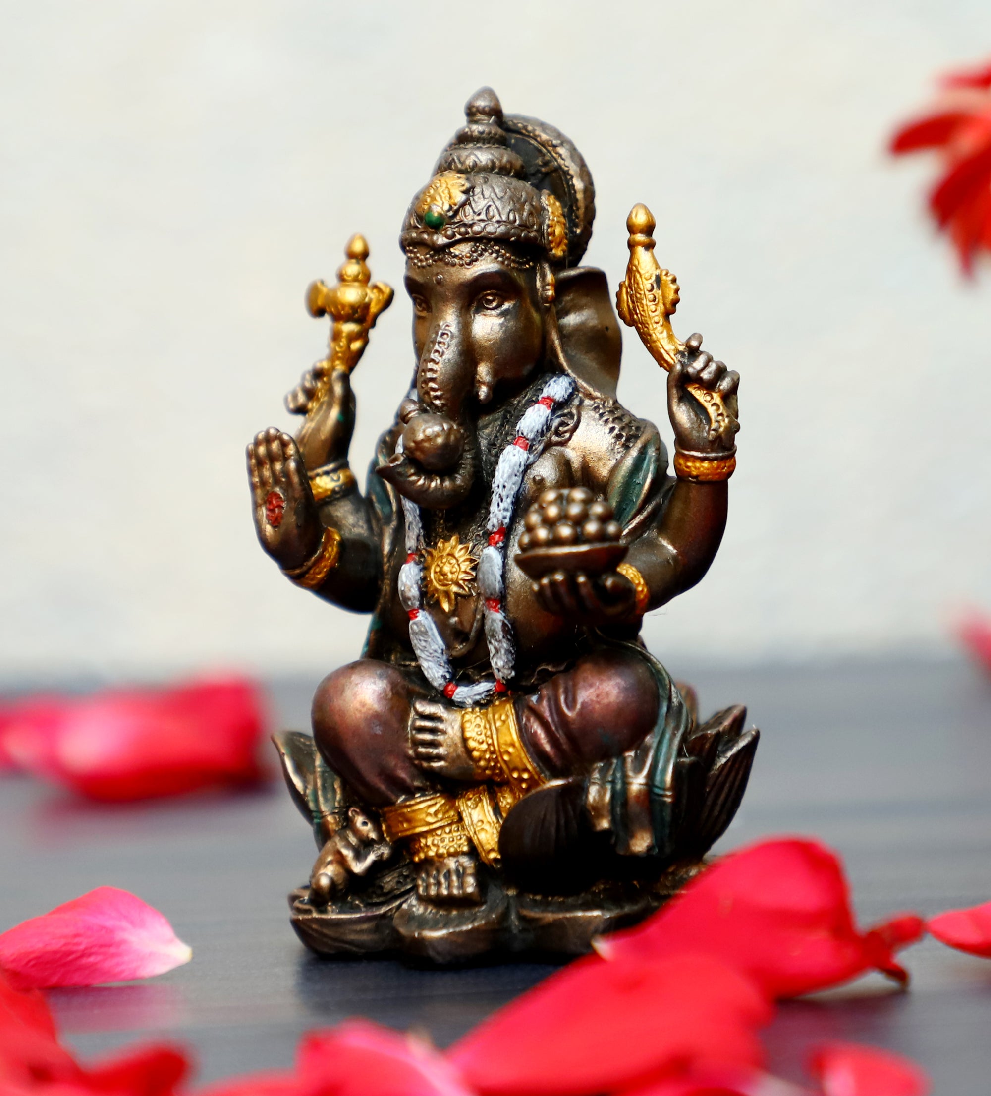 Lord Ganesha Statue, Mini Ganesha Sitting on Lotus, Gift, Home Decor, Hindu God, Obstacle Remover, 3 inches