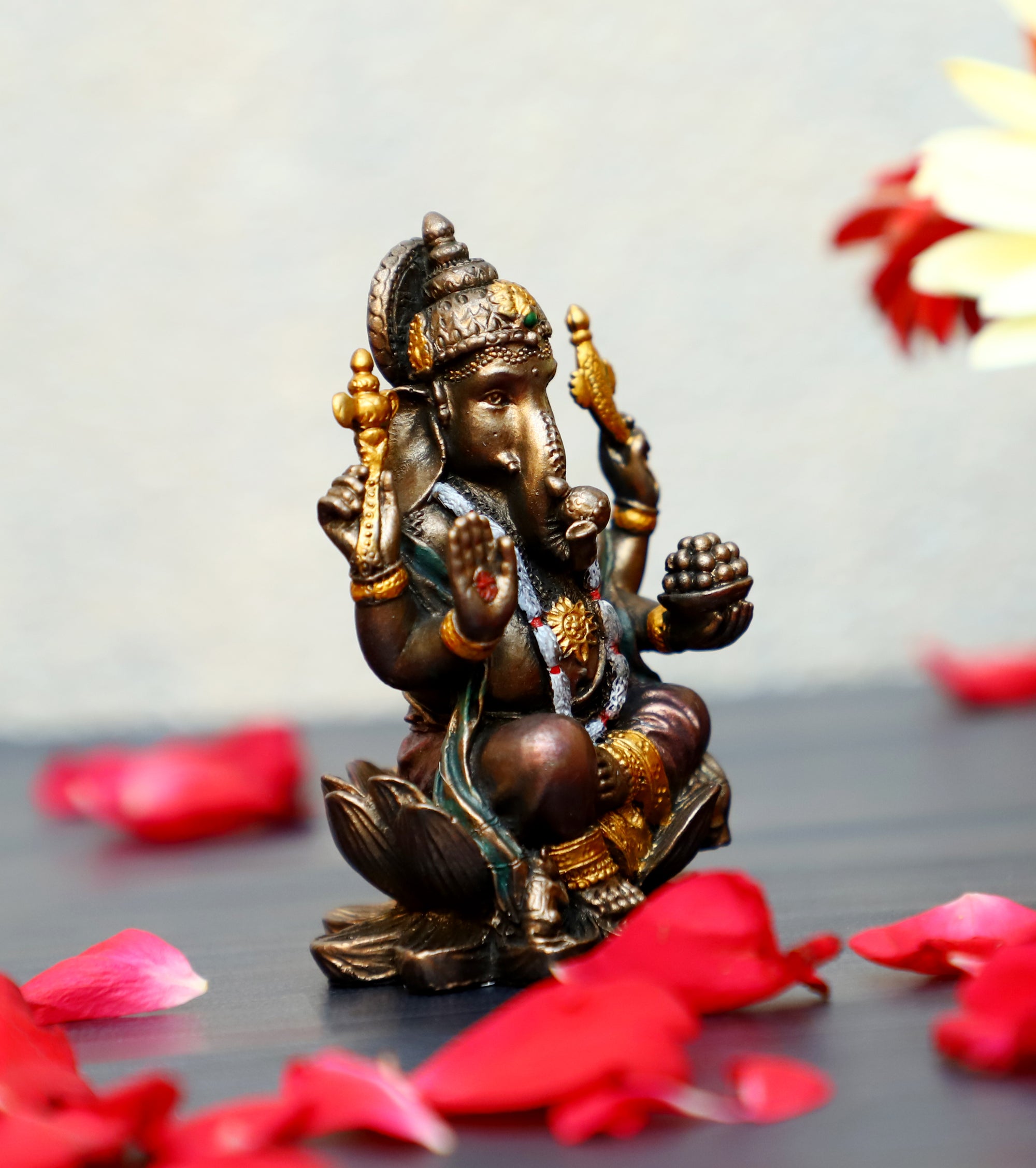 Lord Ganesha Statue, Mini Ganesha Sitting on Lotus, Gift, Home Decor, Hindu God, Obstacle Remover, 3 inches