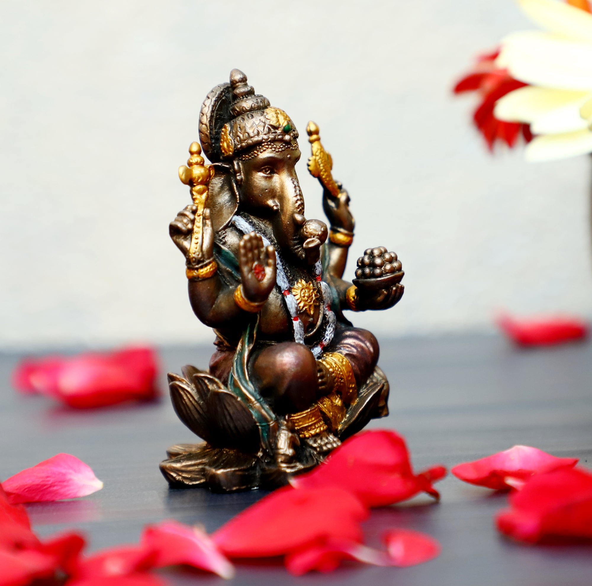 Lord Ganesha Statue, Mini Ganesha Sitting on Lotus, Gift, Home Decor, Hindu God, Obstacle Remover, 3 inches