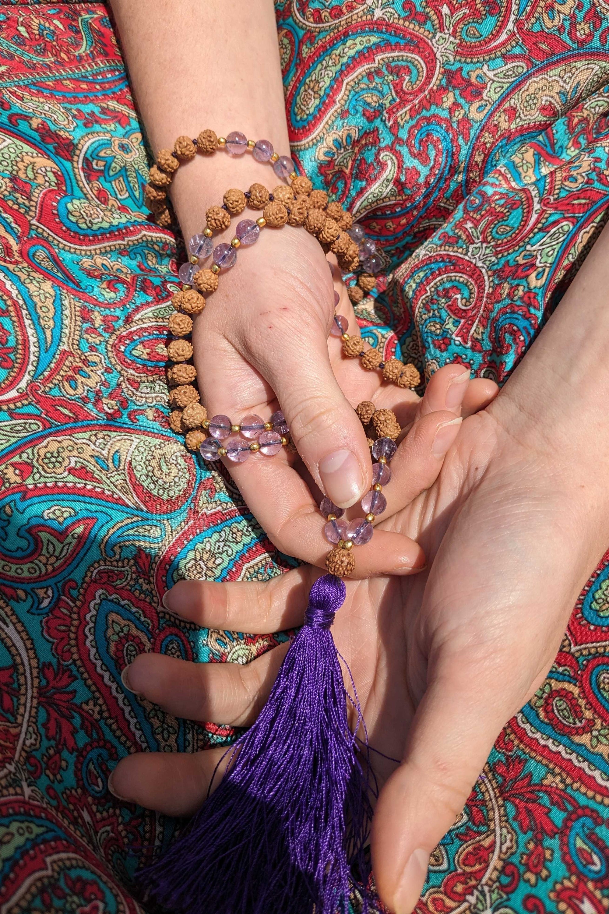Rudraksha and Amethyst Mala - Premium Quality