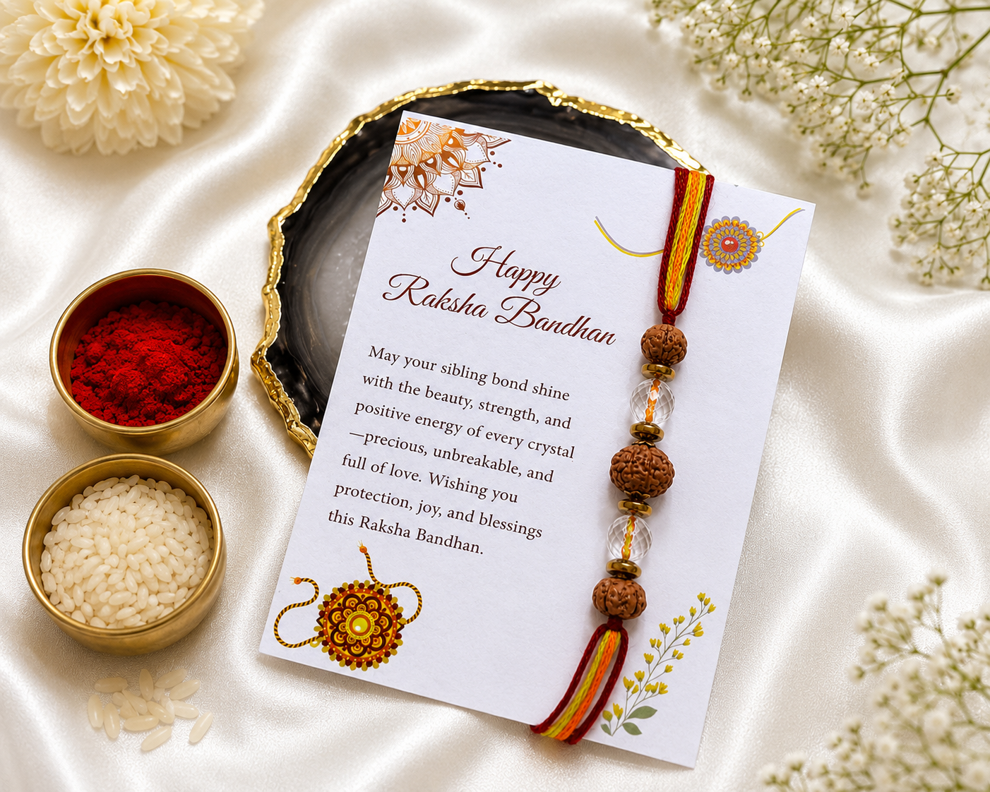 Rudraksha and Quartz Rakhi