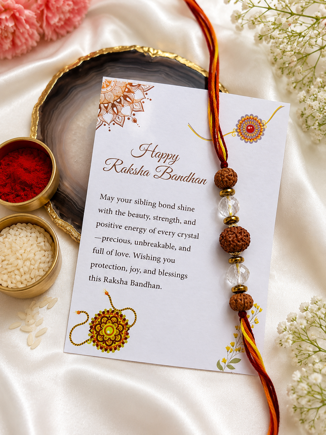 Rudraksha and Quartz Rakhi