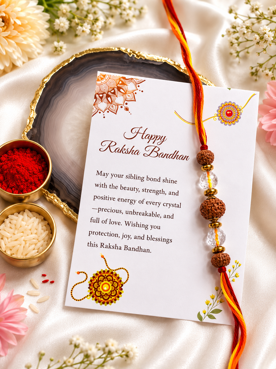 Rudraksha and Quartz Rakhi