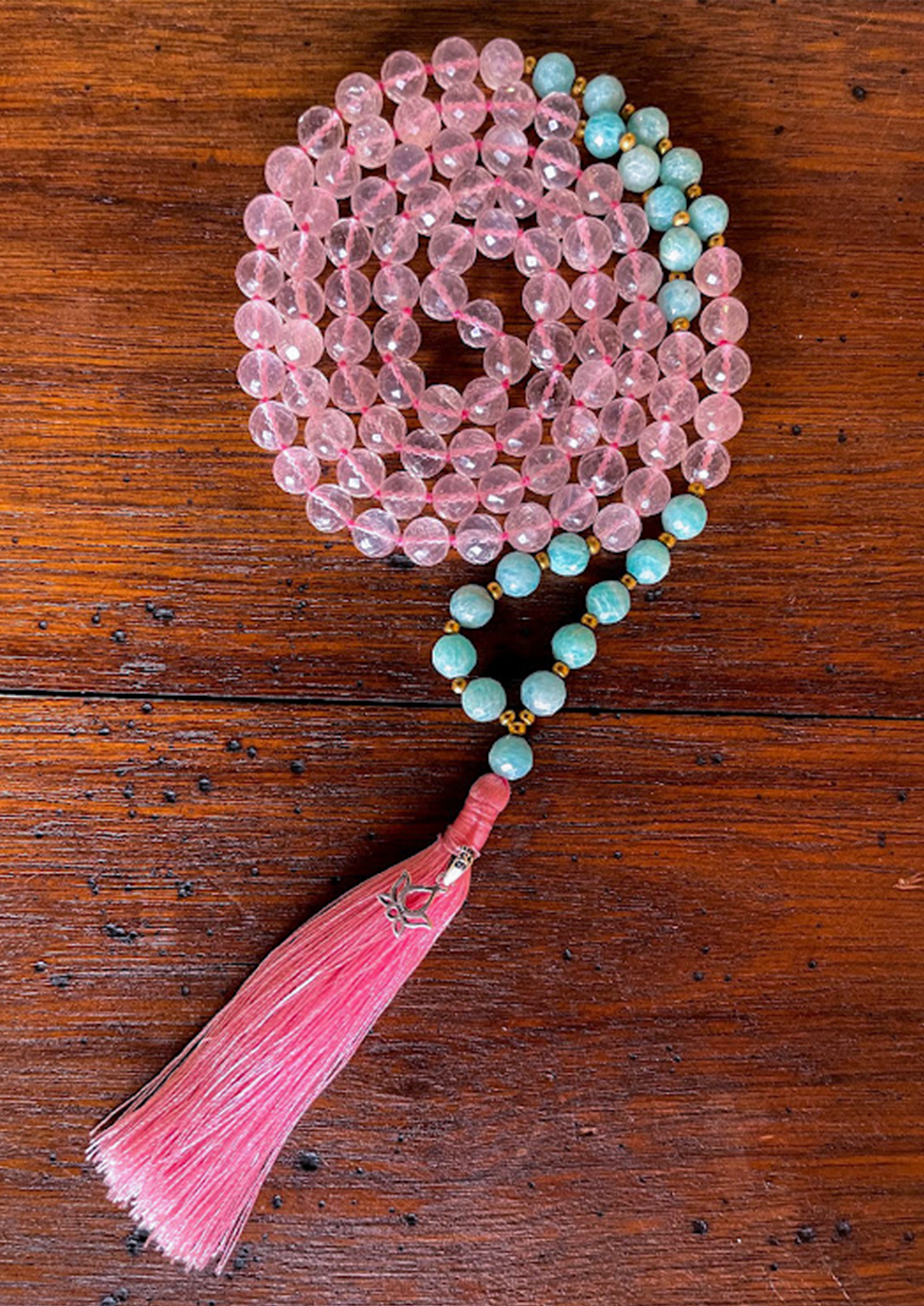 Heart Chakra - Rose Quartz and Amazonite Meditation Mala - Premium Quality