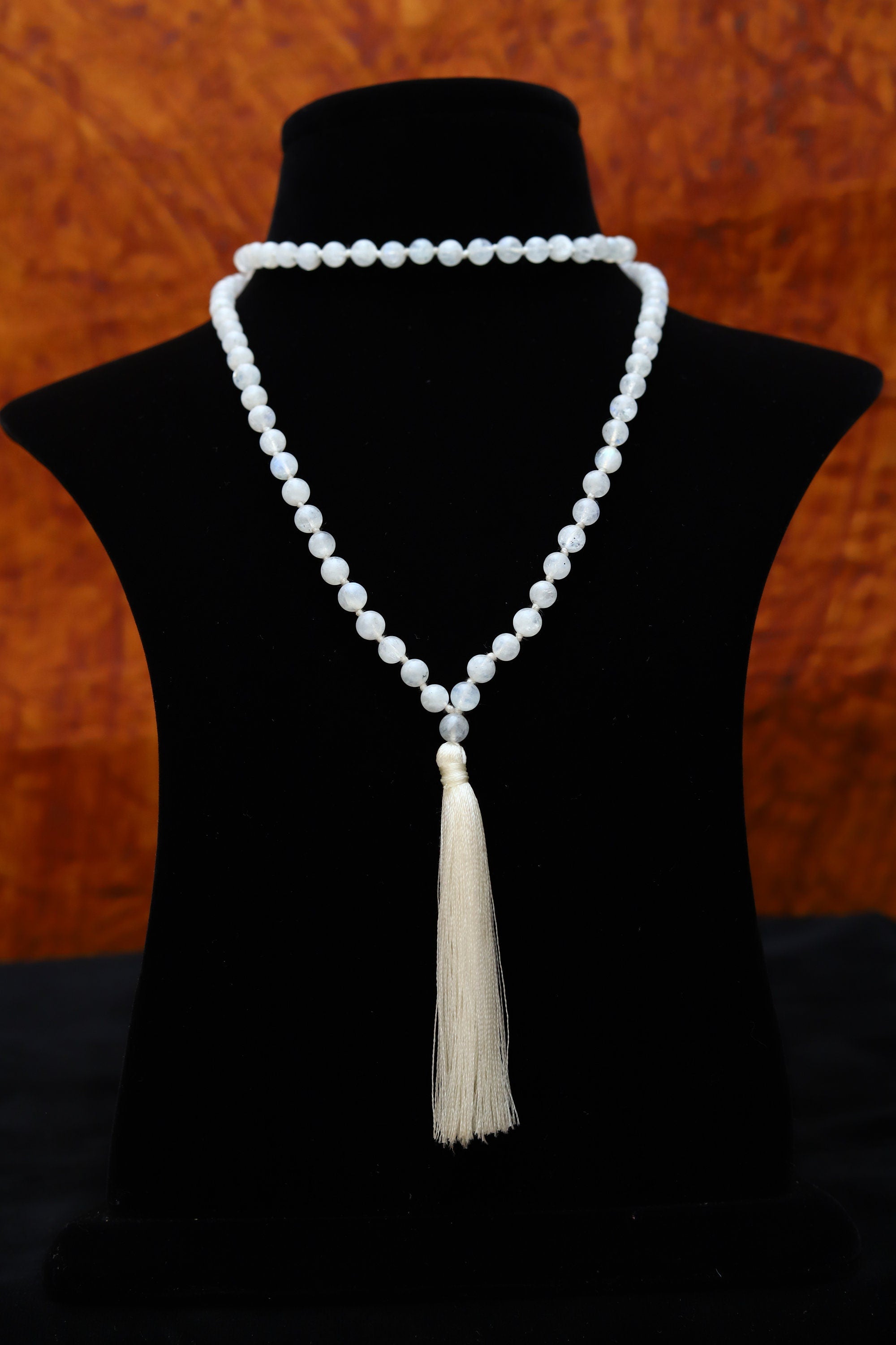 Moon Stone 6mm Bead mala Necklace, 108 japa mala beads,Crystal Beaded Necklace, Prayer Beads Mala