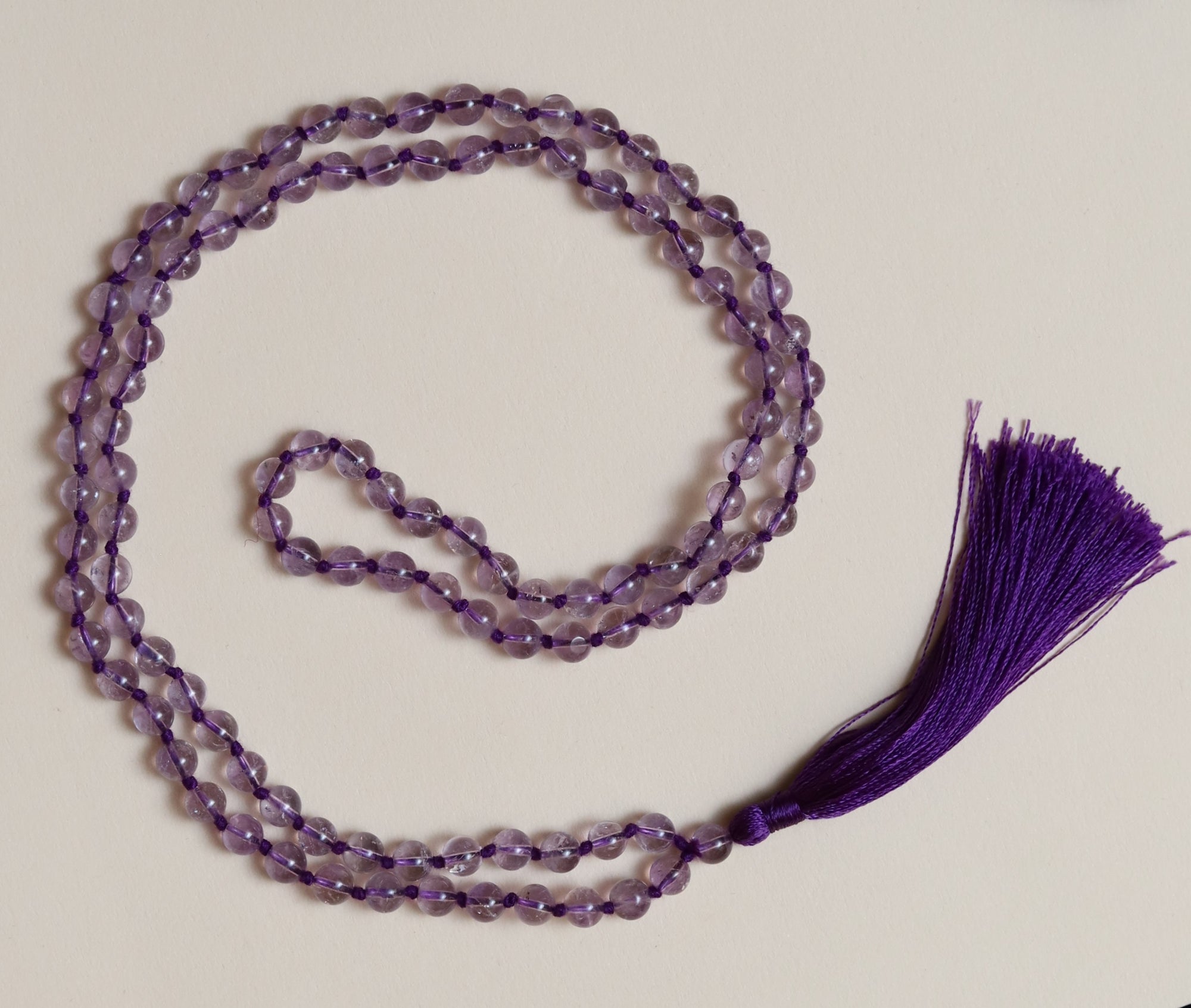 Pink Amethyst 6mm Bead Mala Necklace, 108 japa mala beads, Prayer Beads Mala, Tassel Necklace