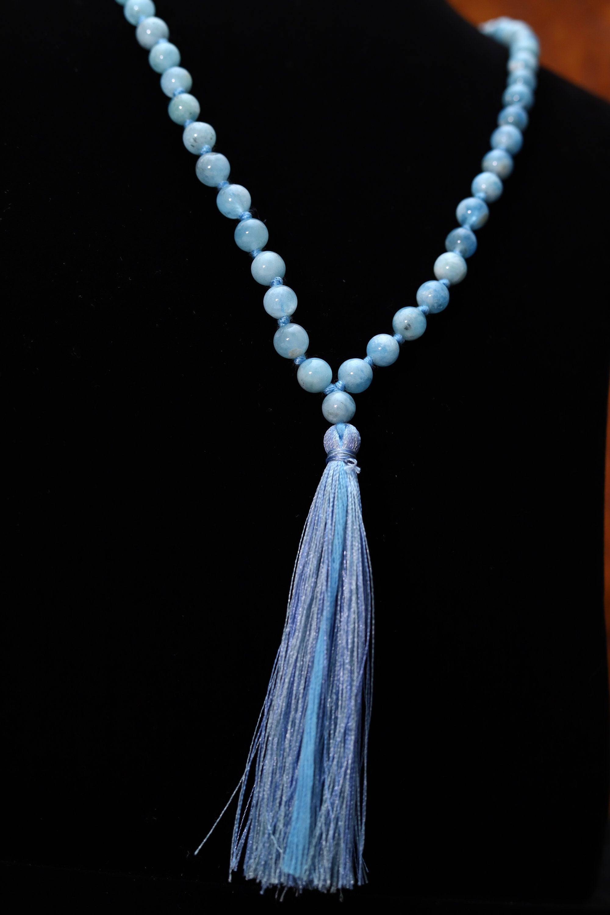 Aquamarine 8mm Bead Mala Necklace,108 japa mala beads,  Prayer Beads, Anti Anxiety Mala Bead Necklace