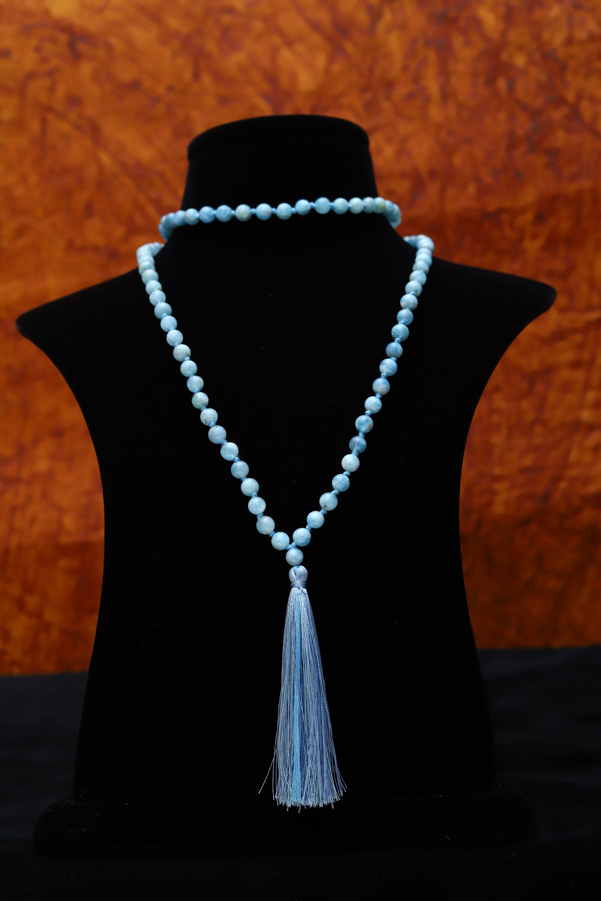 Aquamarine 8mm Bead Mala Necklace,108 japa mala beads,  Prayer Beads, Anti Anxiety Mala Bead Necklace