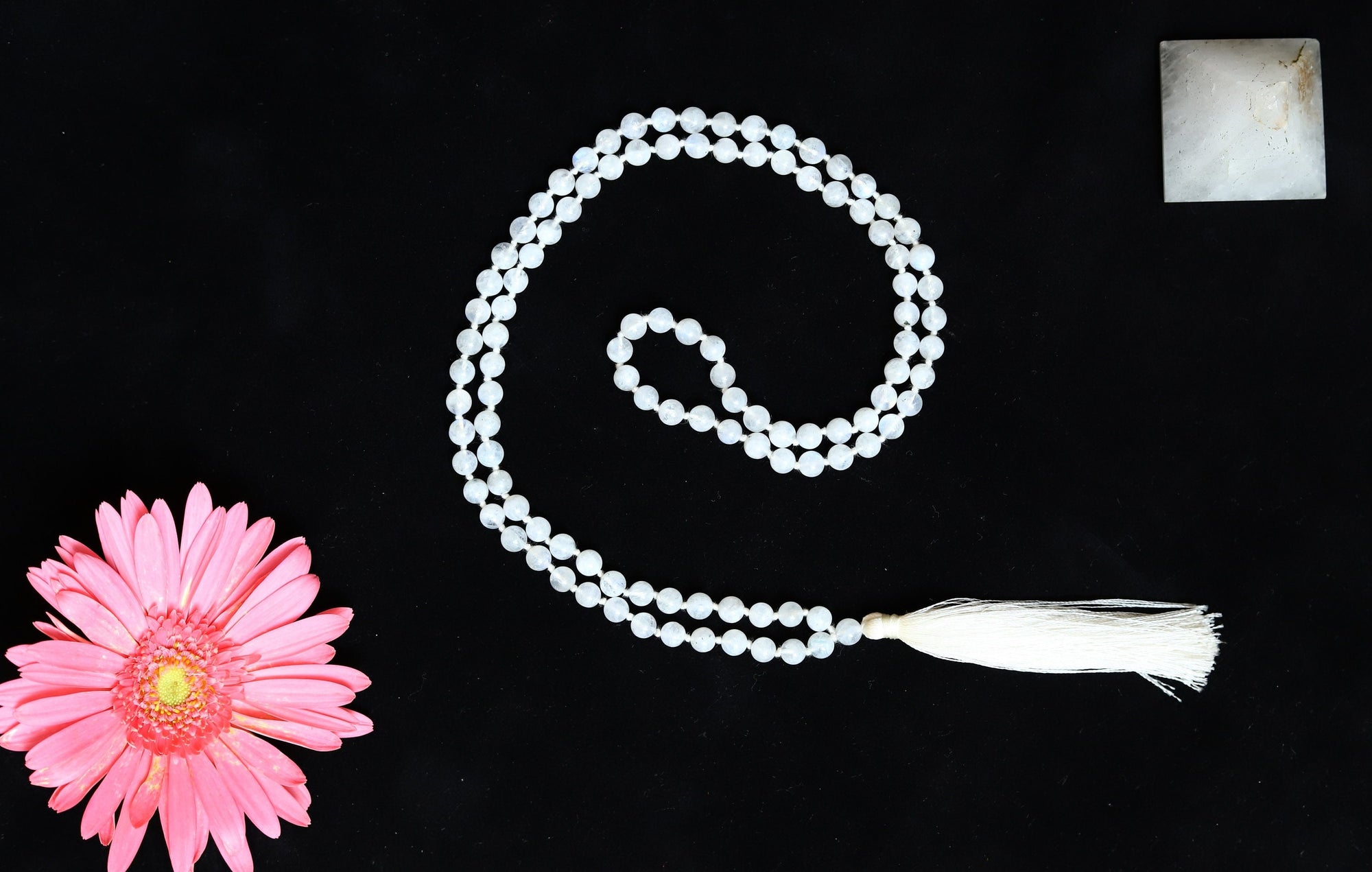 Moon Stone 6mm Bead mala Necklace, 108 japa mala beads,Crystal Beaded Necklace, Prayer Beads Mala