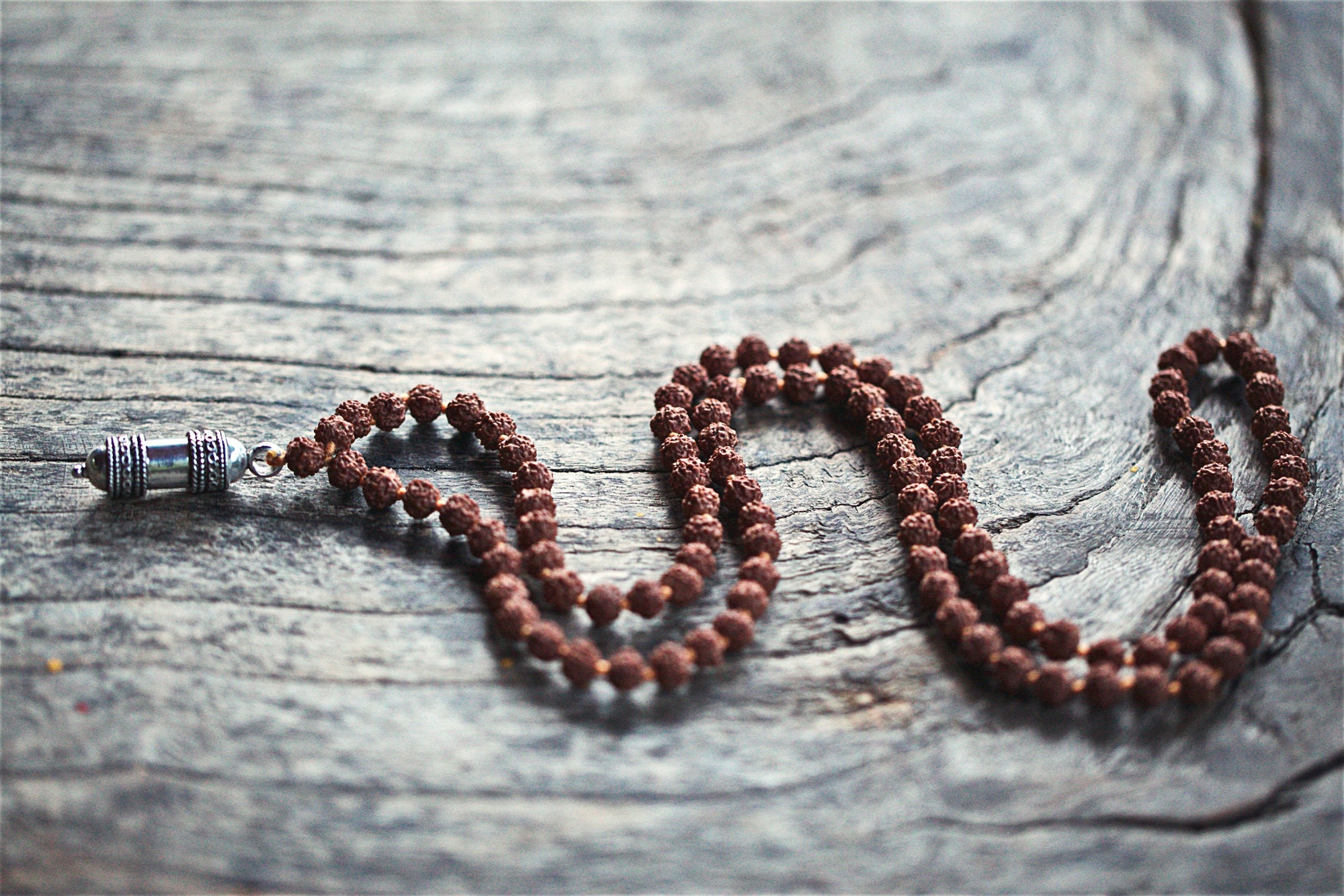 Rudraksha with Taweez Pendant bead mala Necklace, Crystal Beaded Necklace, 108 Japa mala, Meditation Mala, Kavach Locket, Silver Amulet