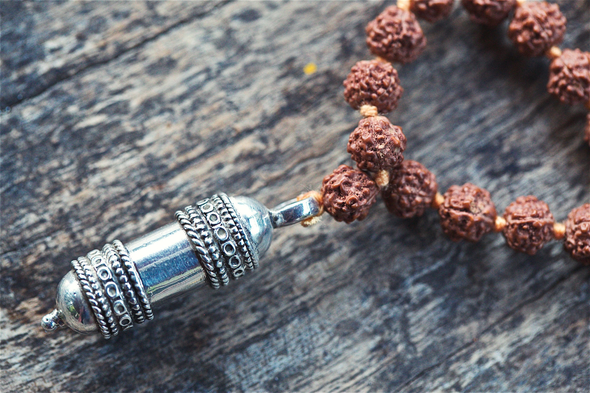 Rudraksha with Taweez Pendant bead mala Necklace, Crystal Beaded Necklace, 108 Japa mala, Meditation Mala, Kavach Locket, Silver Amulet