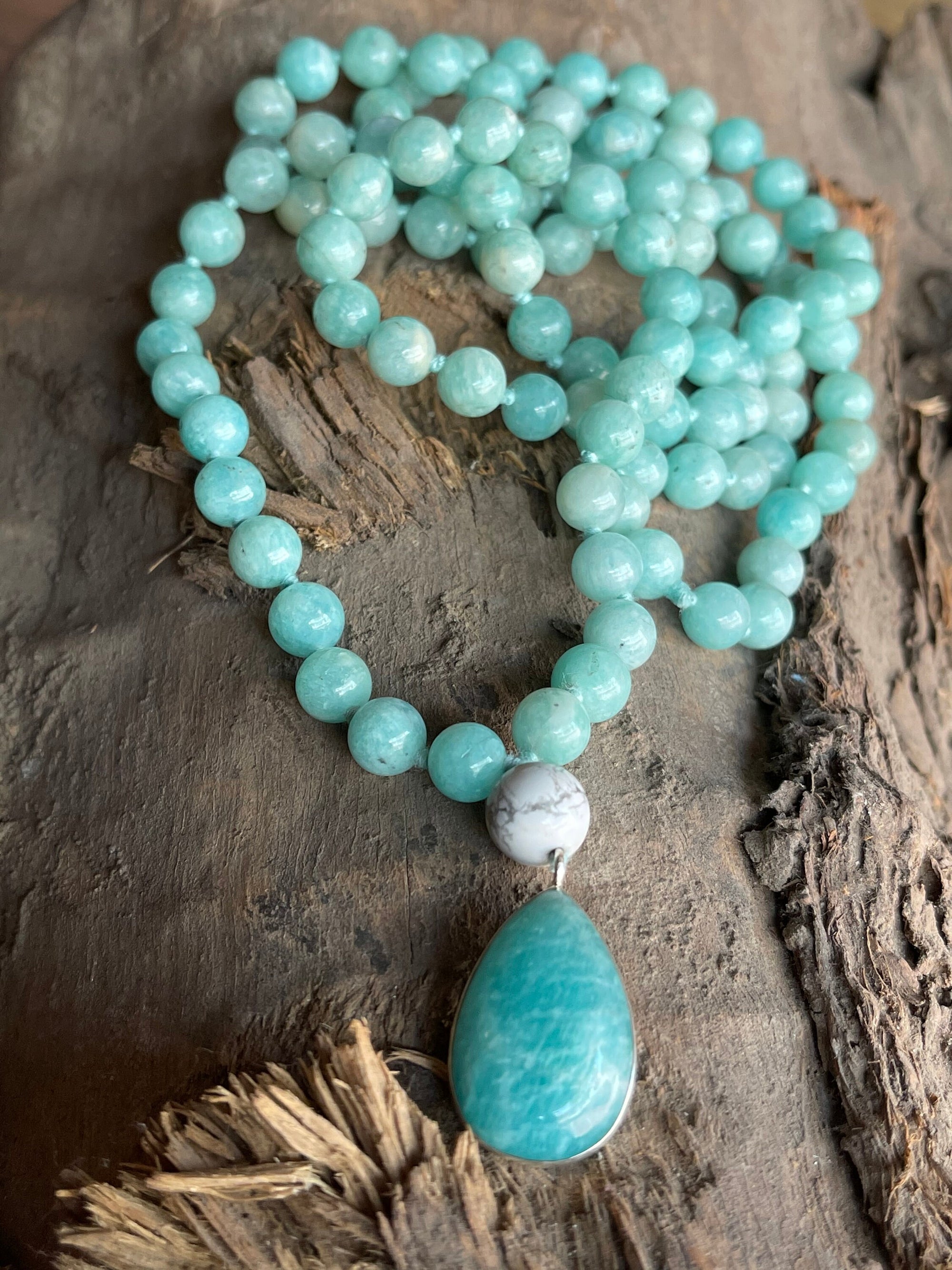 Amazonite mala bead Necklace with 925 sterling silver Amazonite pendant, 108 bead mala bracelet, Meditation Mala, Prayer Beads Mala