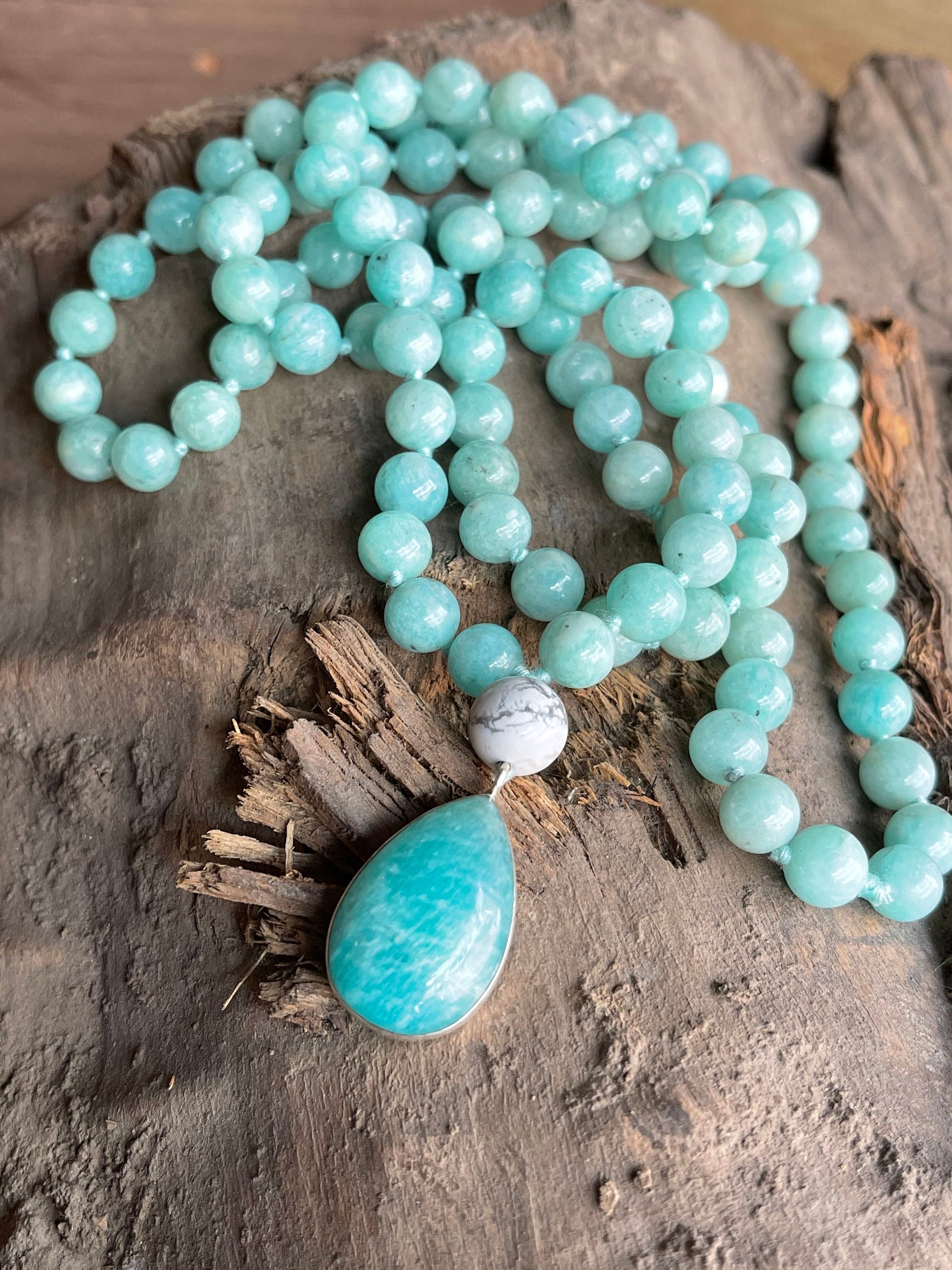 Amazonite mala bead Necklace with 925 sterling silver Amazonite pendant, 108 bead mala bracelet, Meditation Mala, Prayer Beads Mala