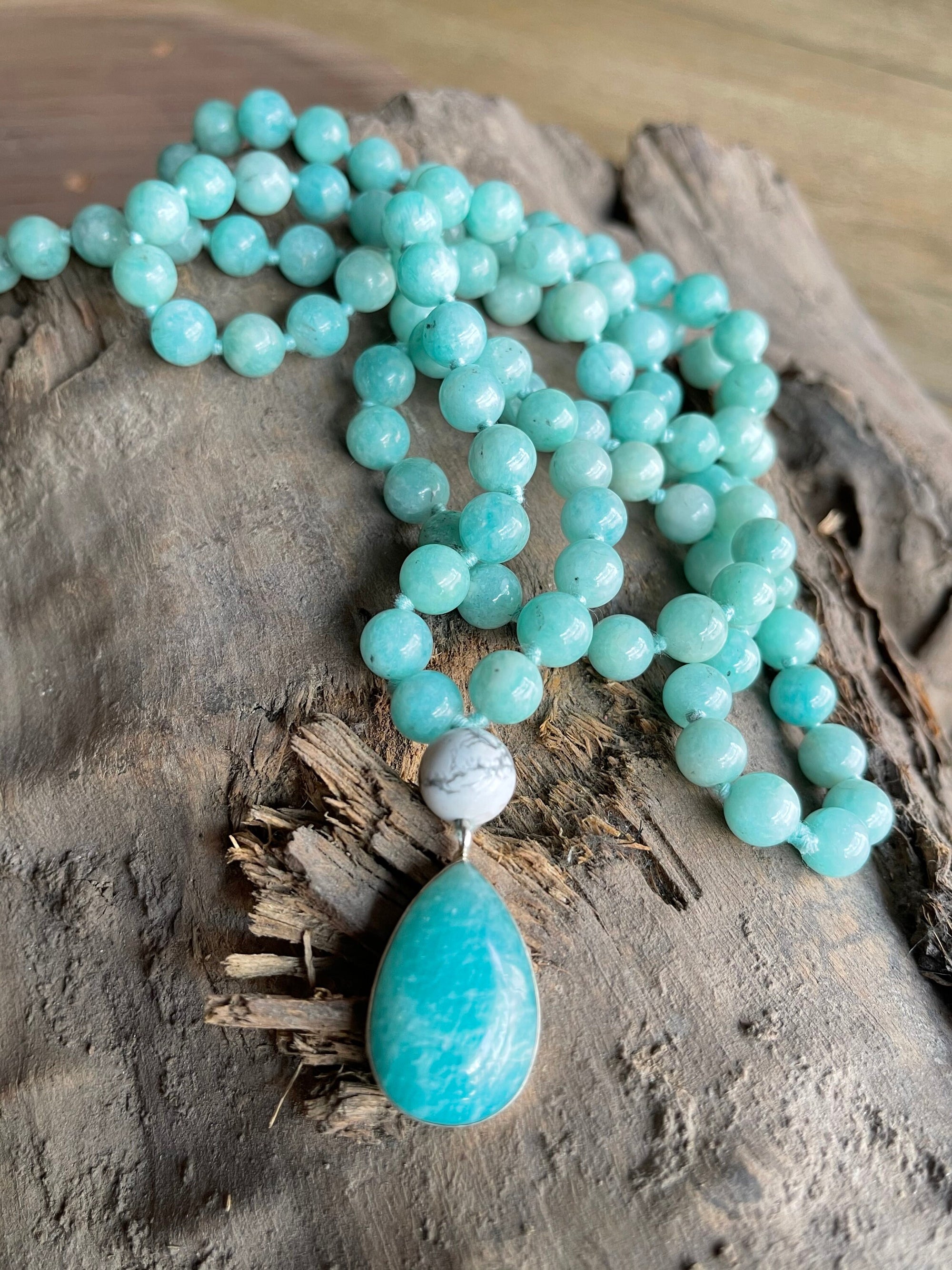 Amazonite mala bead Necklace with 925 sterling silver Amazonite pendant, 108 bead mala bracelet, Meditation Mala, Prayer Beads Mala