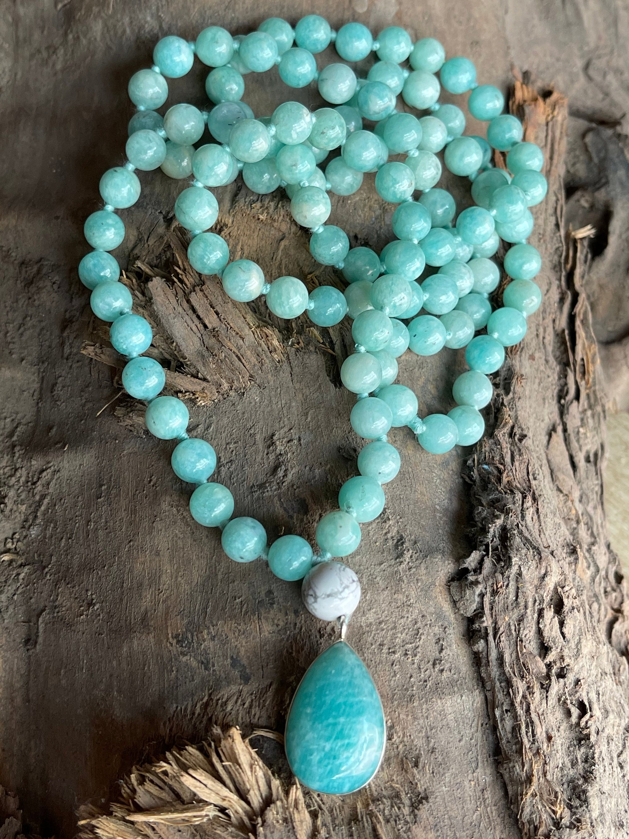 Amazonite mala bead Necklace with 925 sterling silver Amazonite pendant, 108 bead mala bracelet, Meditation Mala, Prayer Beads Mala