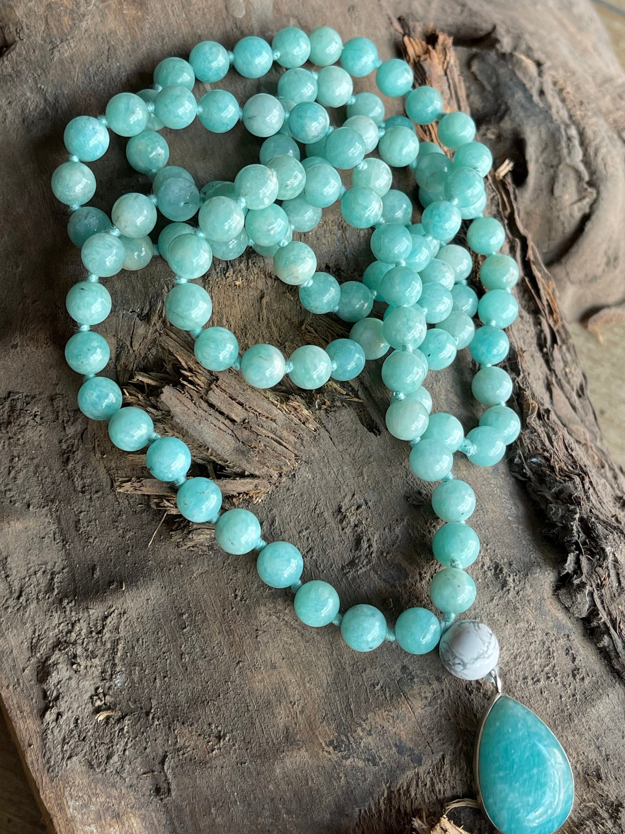 Amazonite mala bead Necklace with 925 sterling silver Amazonite pendant, 108 bead mala bracelet, Meditation Mala, Prayer Beads Mala