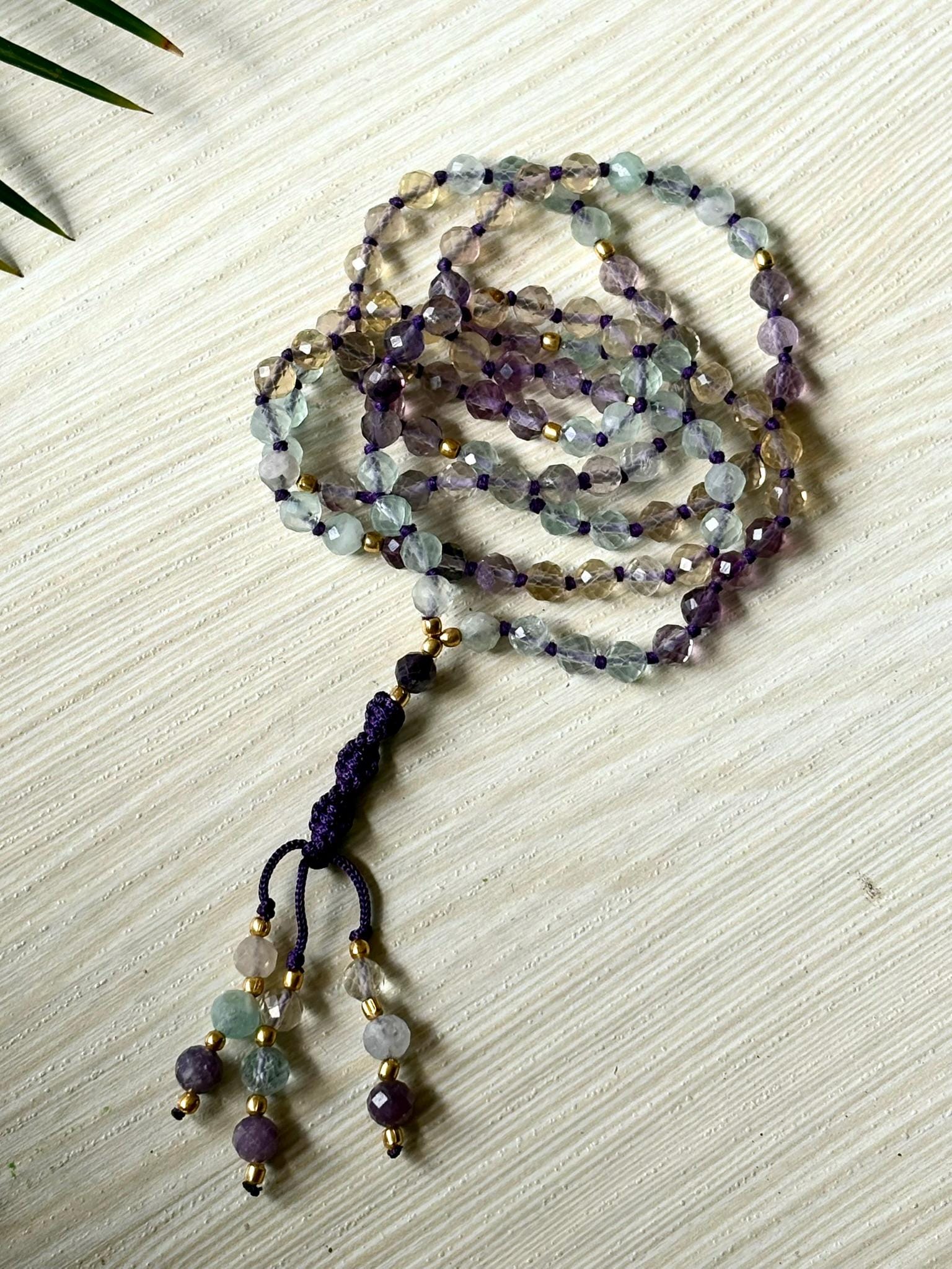 Fluorite Mala Necklace, Zodiac Mala Gift,108 japa mala beaded necklace,Yoga Beaded Necklace