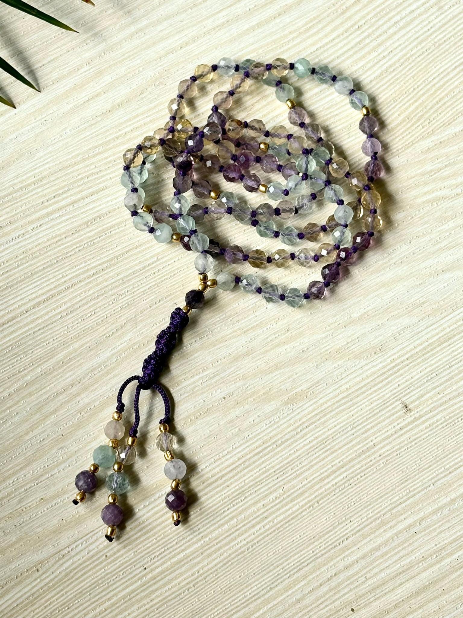 Fluorite Mala Necklace, Zodiac Mala Gift,108 japa mala beaded necklace,Yoga Beaded Necklace