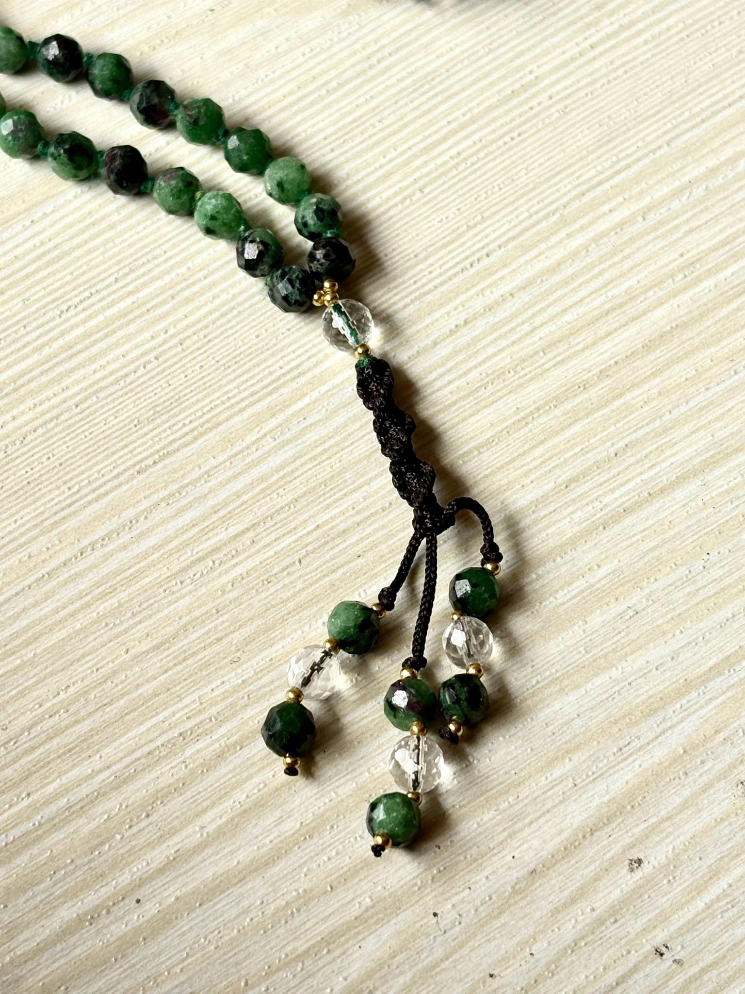 Ruby Zoisite Mala Necklace with Clear Quartz,Tassel mala, Prayer Necklace, 108 Mala Beads, Statement Necklace Spiritual Mala