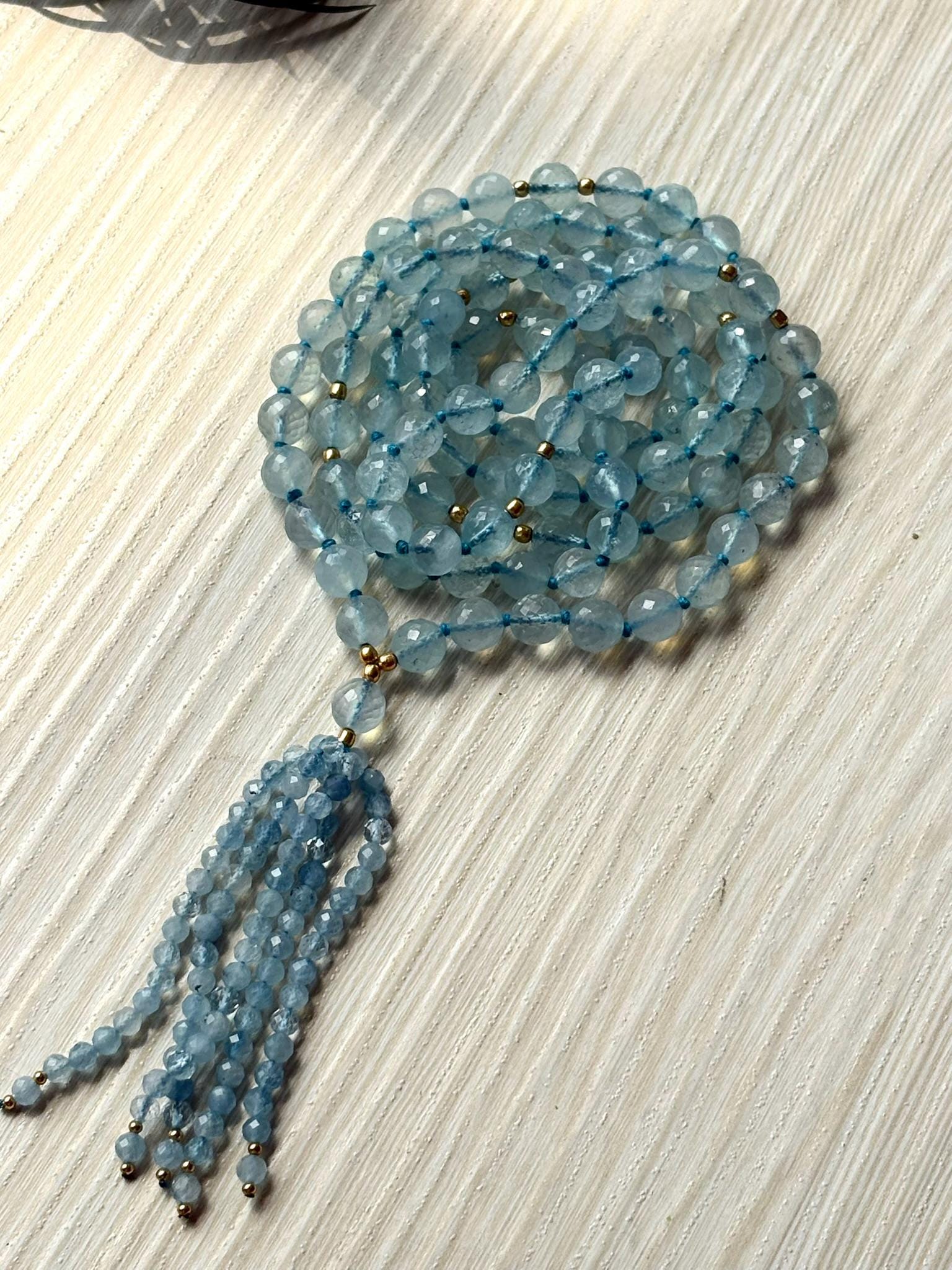 Faceted Amazonite Mala Necklace: 8mm Prayer Beads, Meditation Jewelry
