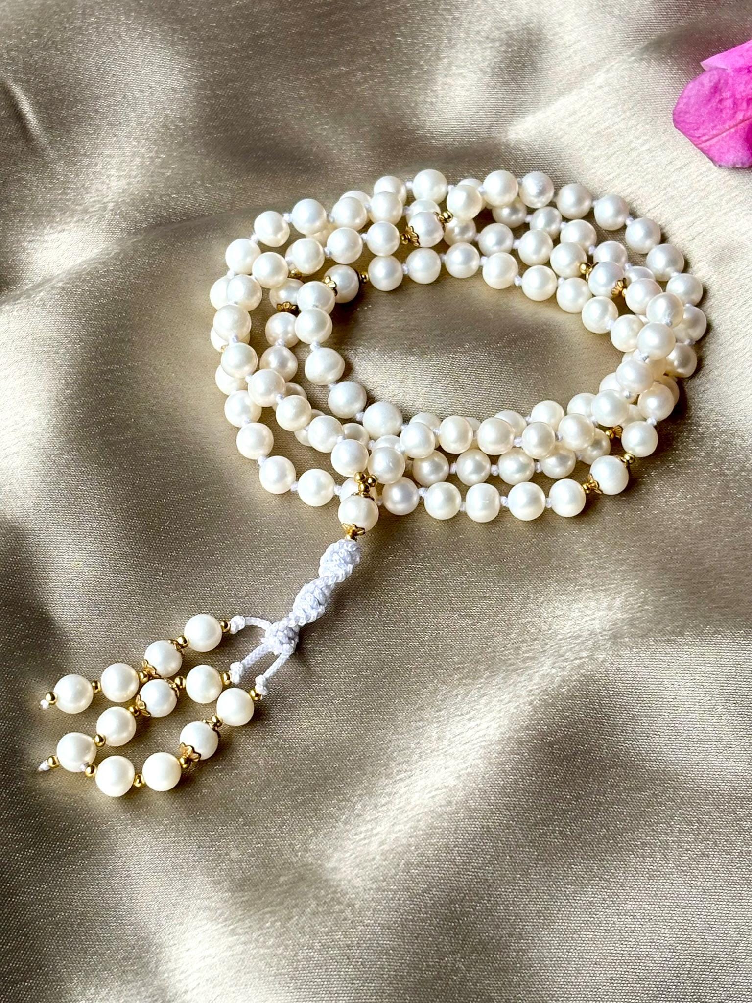 Mother of Pearl Mala Necklace,6mm Freshwater Pearl Necklace,Zodiac Mala Gift,108 beaded necklace,Yoga Beaded Necklace