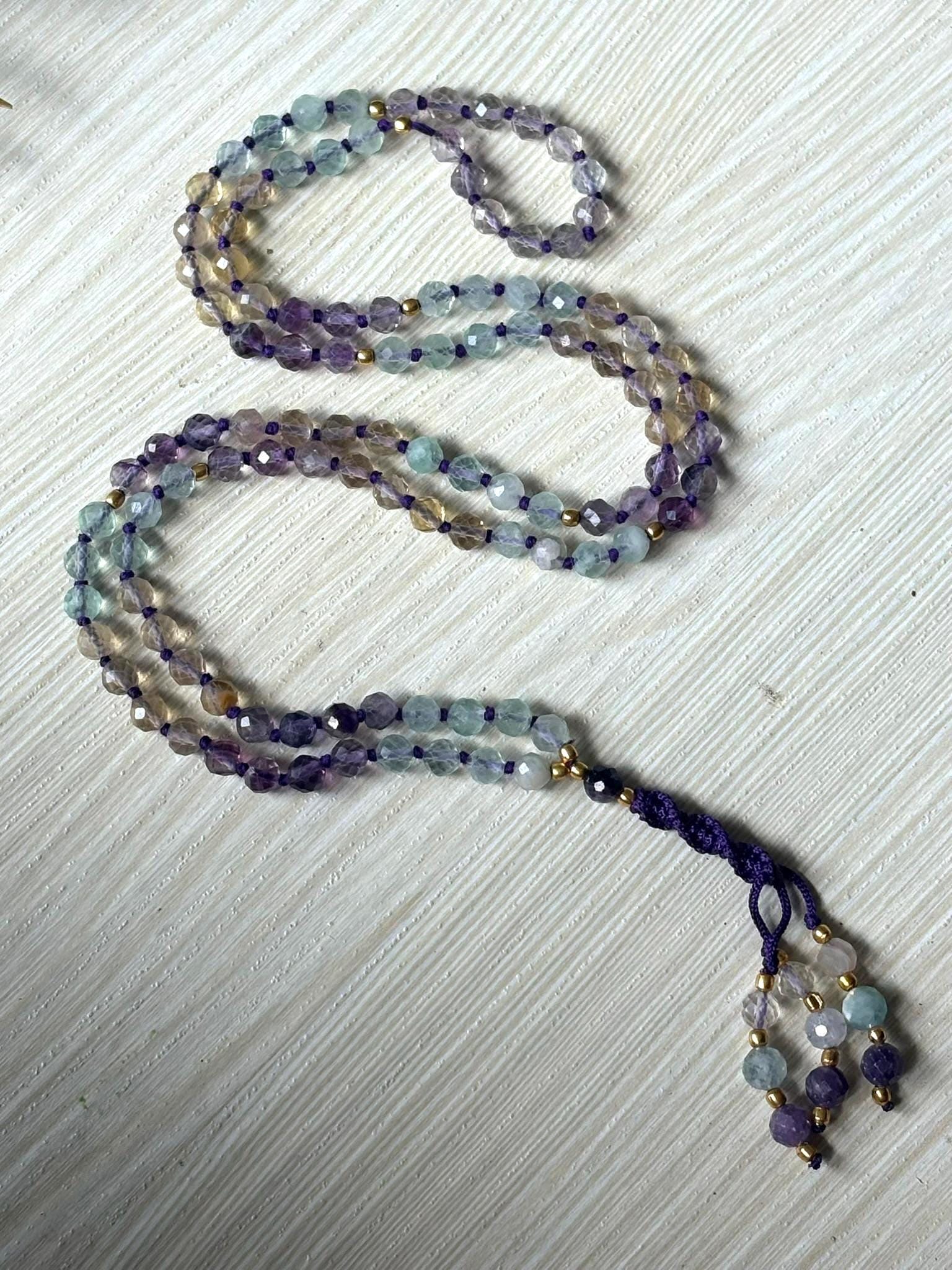 Fluorite Mala Necklace, Zodiac Mala Gift,108 japa mala beaded necklace,Yoga Beaded Necklace