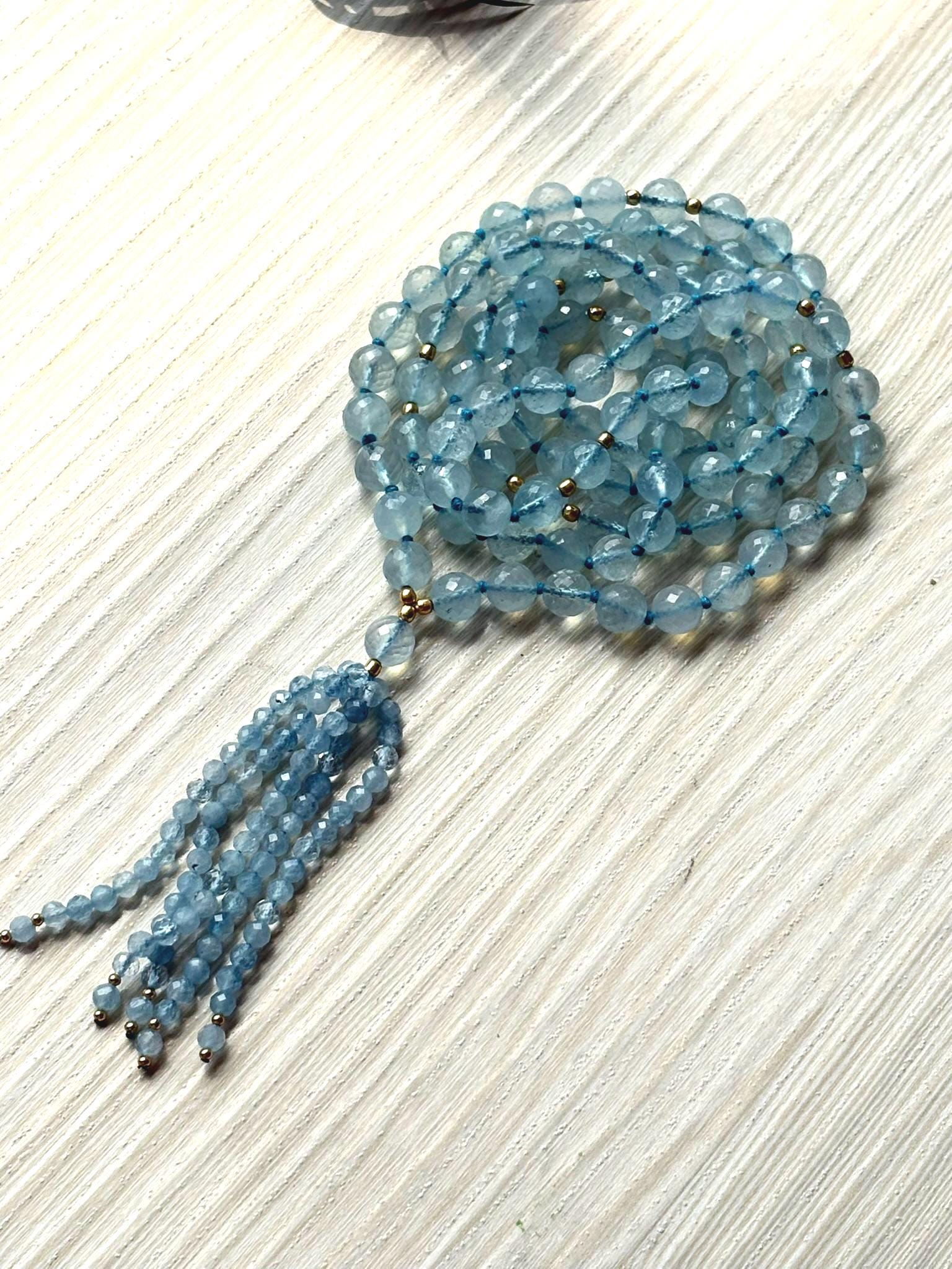 Faceted Amazonite Mala Necklace: 8mm Prayer Beads, Meditation Jewelry