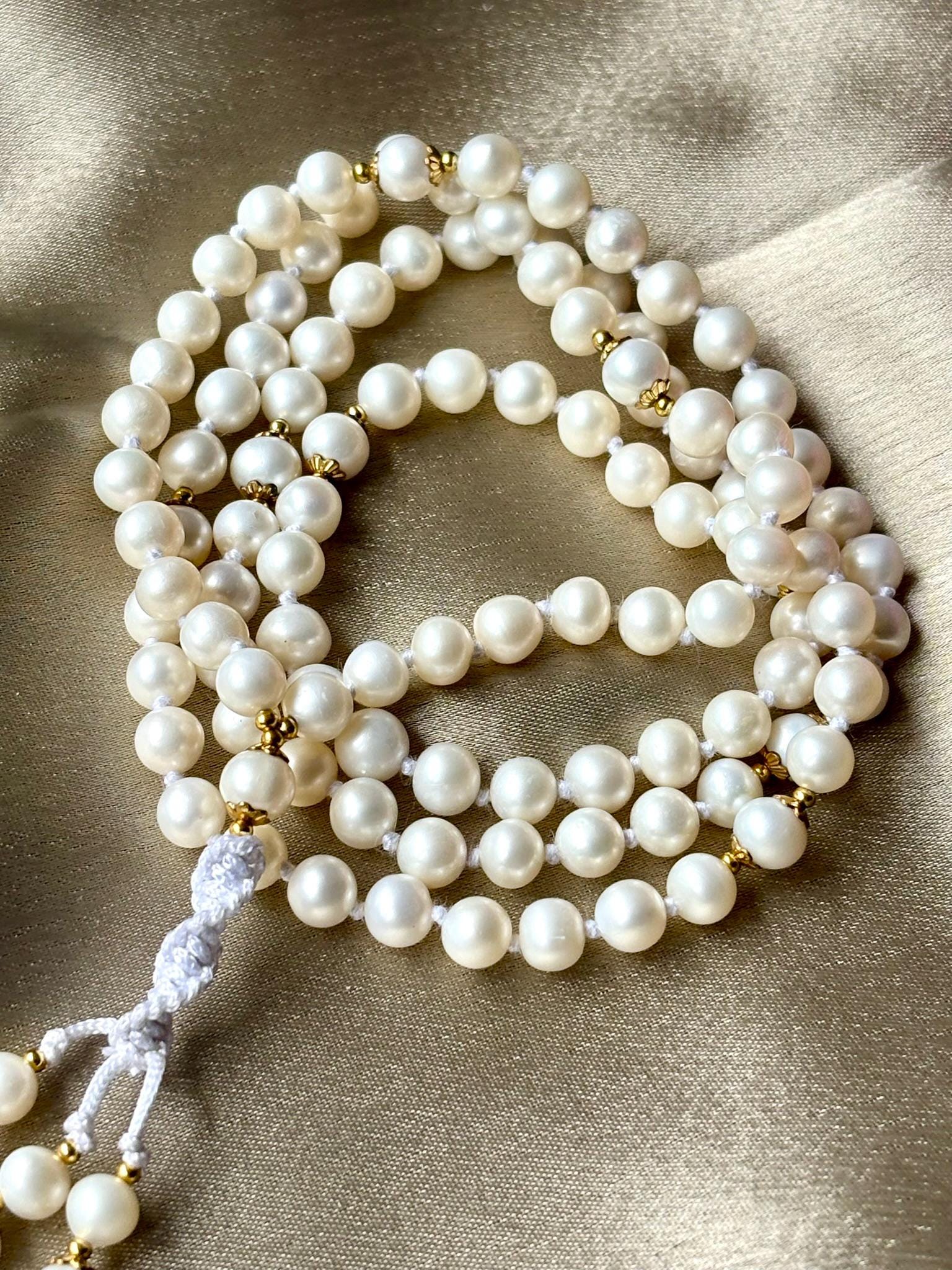 Mother of Pearl Mala Necklace,6mm Freshwater Pearl Necklace,Zodiac Mala Gift,108 beaded necklace,Yoga Beaded Necklace