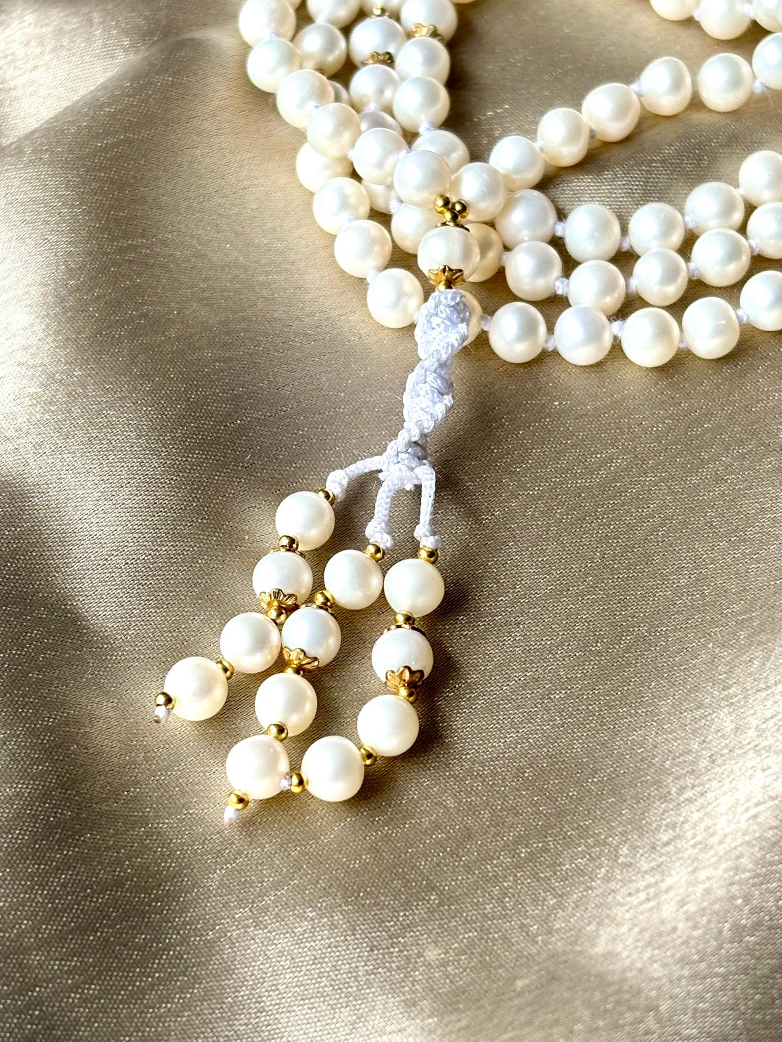 Mother of Pearl Mala Necklace,6mm Freshwater Pearl Necklace,Zodiac Mala Gift,108 beaded necklace,Yoga Beaded Necklace