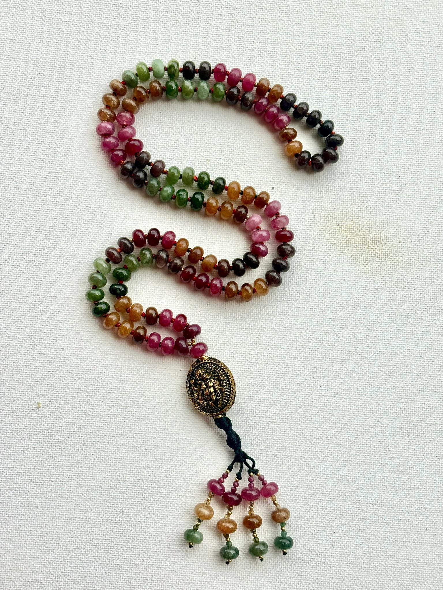 Tourmaline Quartz Mala Necklace: 108 Natural Gemstone Beads, Hand-Knotted