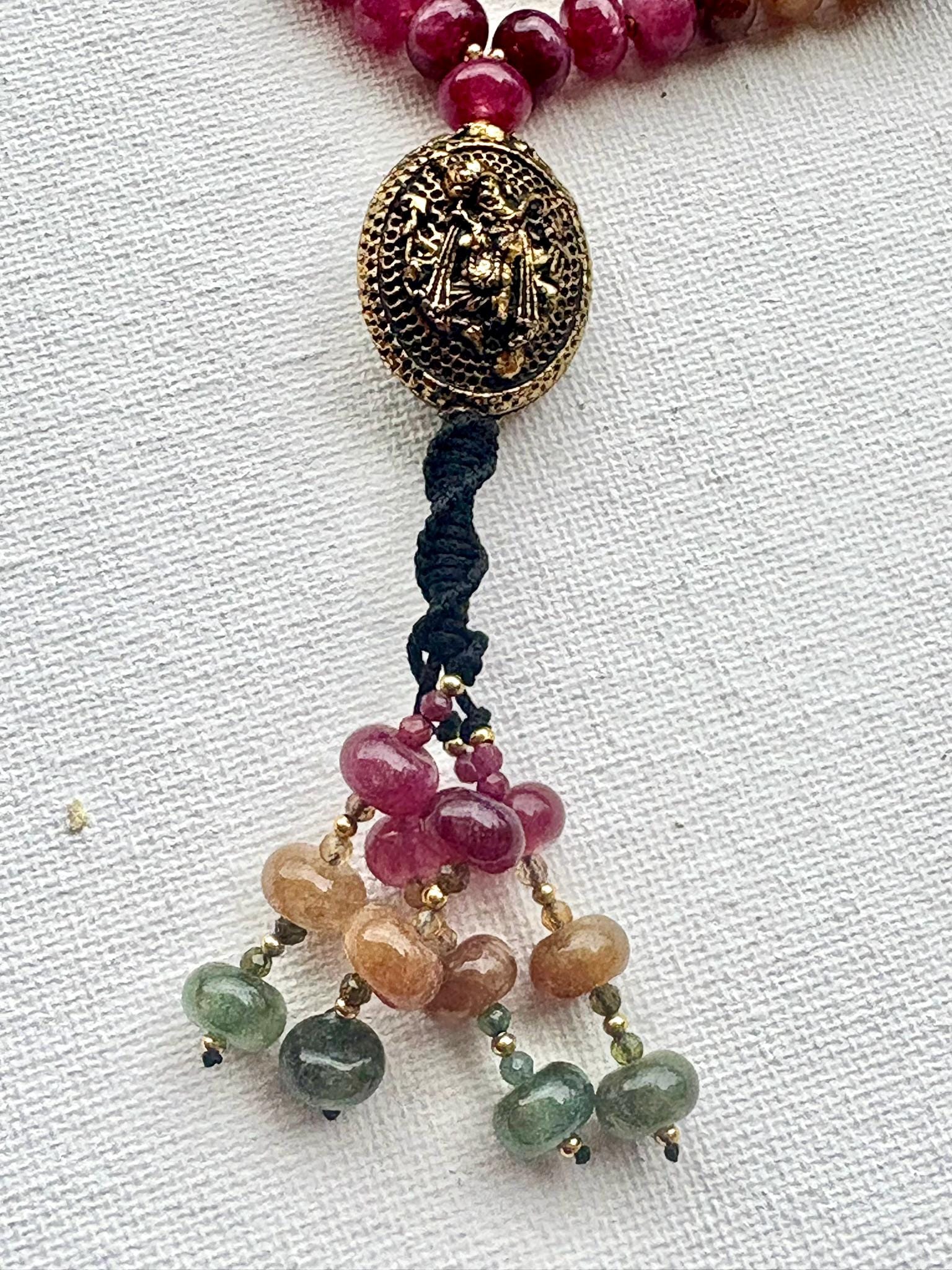 Tourmaline Quartz Mala Necklace: 108 Natural Gemstone Beads, Hand-Knotted