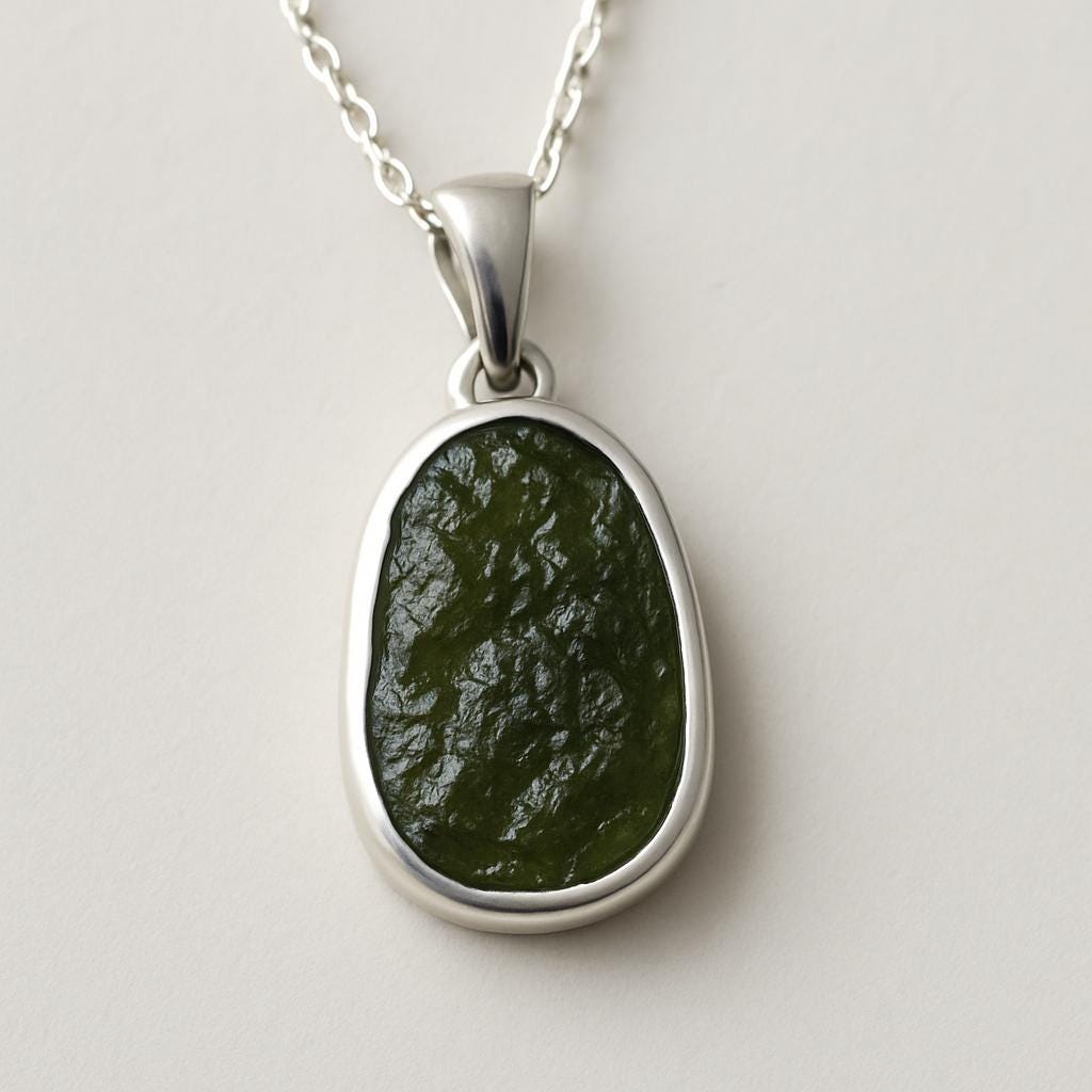 Raw Moldavite Sterling Silver Pendant | Certified Natural Green Crystal Necklace | Minimal Boho Jewelry | Healing Stone Gift for Her
