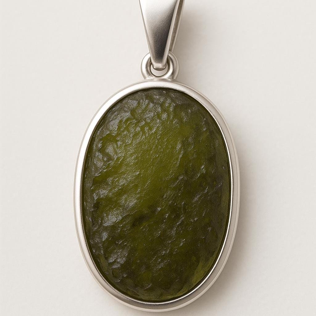 Raw Moldavite Sterling Silver Pendant | Certified Natural Green Crystal Necklace | Minimal Boho Jewelry | Healing Stone Gift for Her