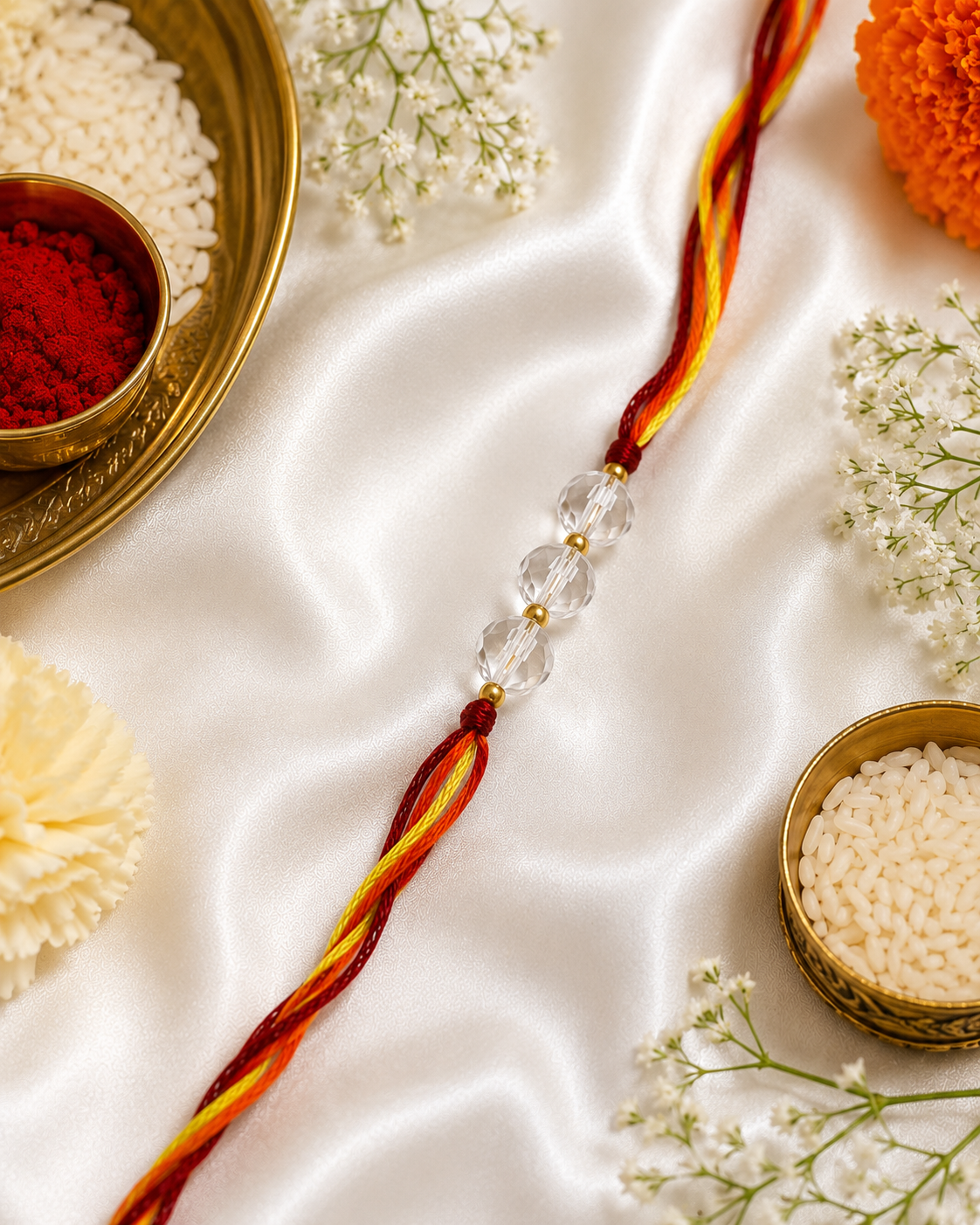 Clear Quartz Bhaiya Bhabhi Rakhi Set