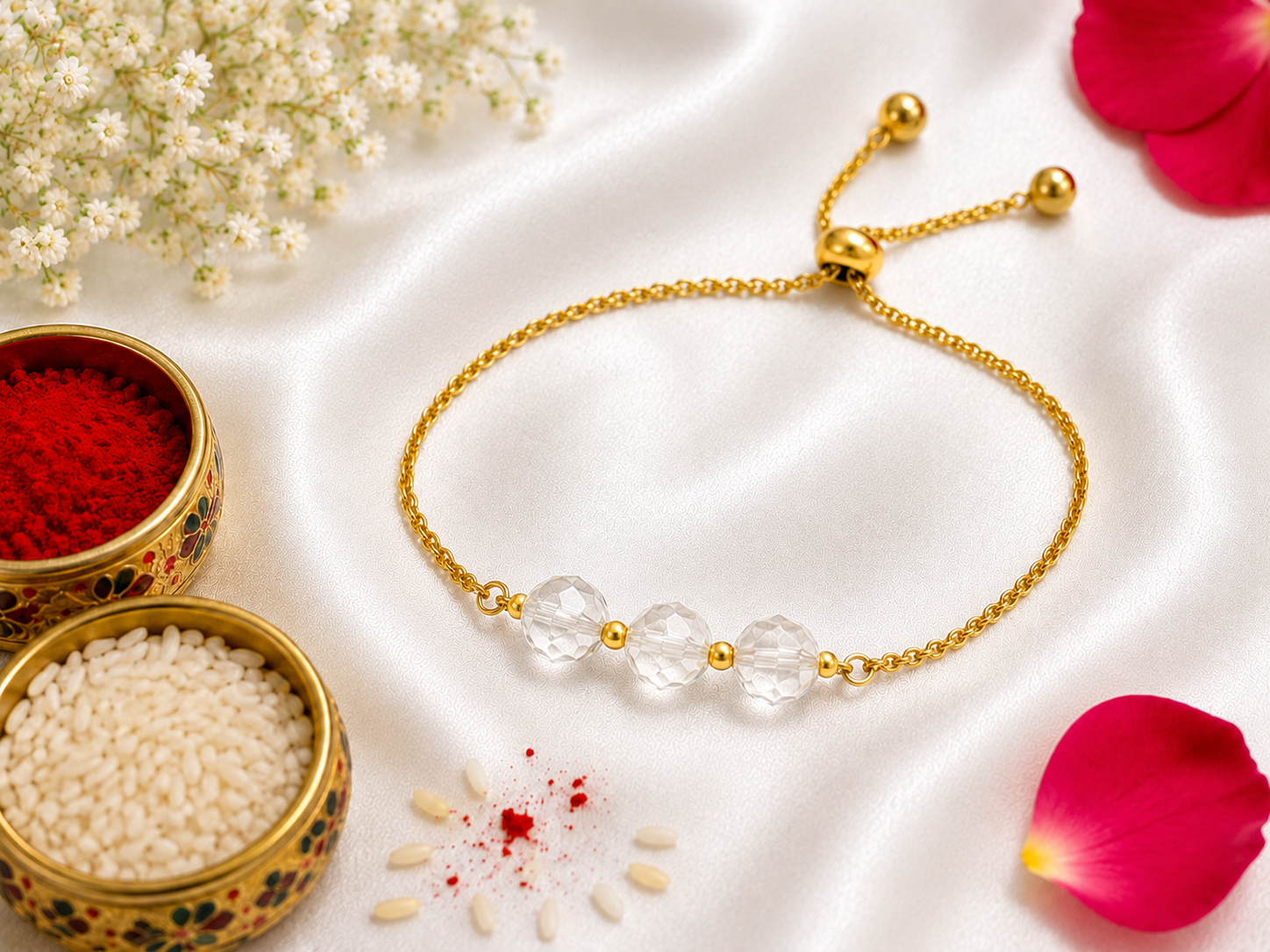 Clear Quartz Bhaiya Bhabhi Rakhi Set